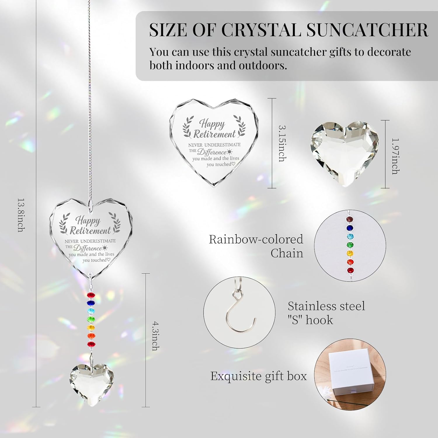 Retirement Gift for Woman, Happy Retirement Gift for Woman, Difference You Made Crystal Suncatcher for Retirement Party Decorations, Retired Gifts for Coworkers Leaving (Retirement)