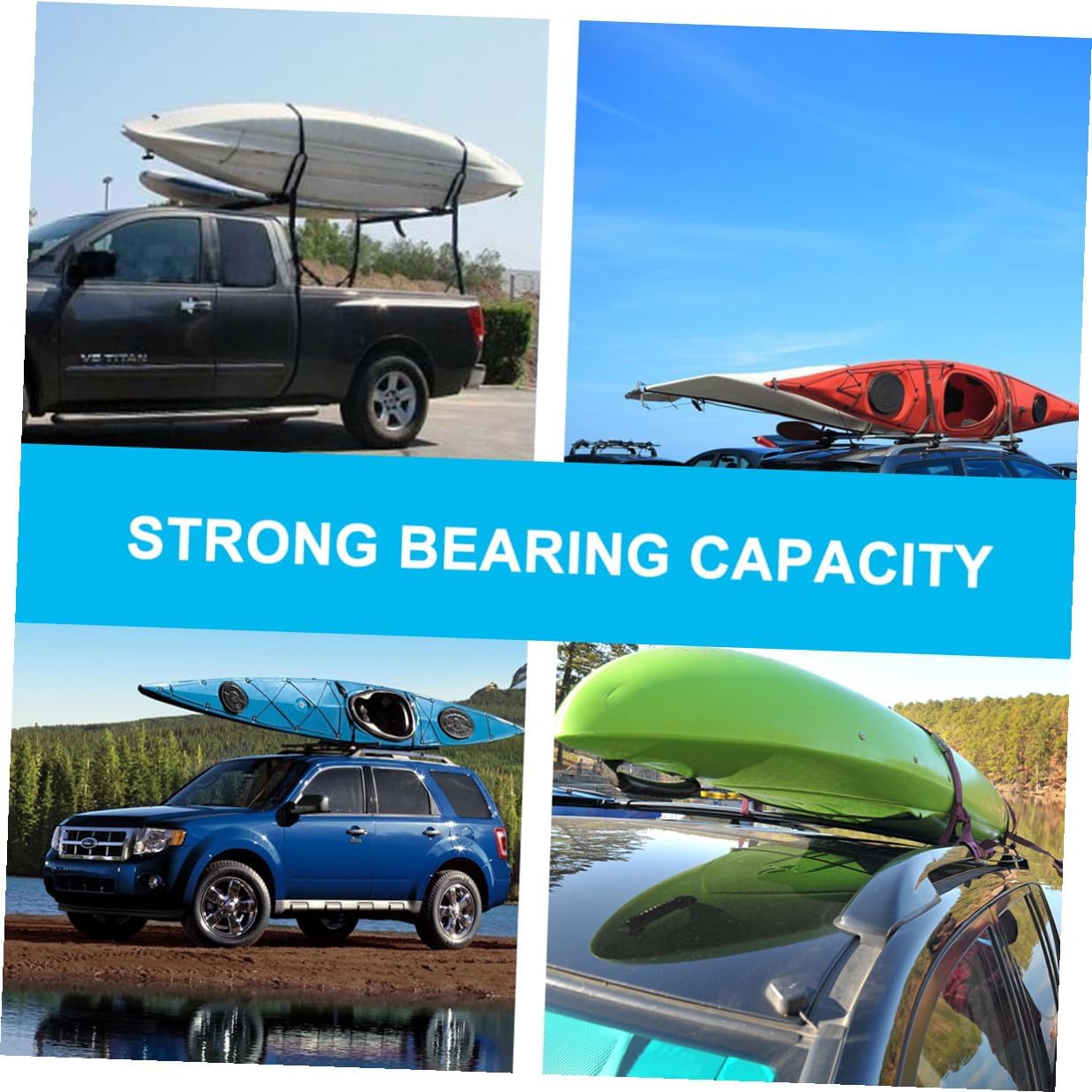 Detachable Kayak Car Roof Rack 2pcs Set Canoe Roof Frame Luggage Shelf Black for Outdoor Sports and Vehicle Cargo Carrier