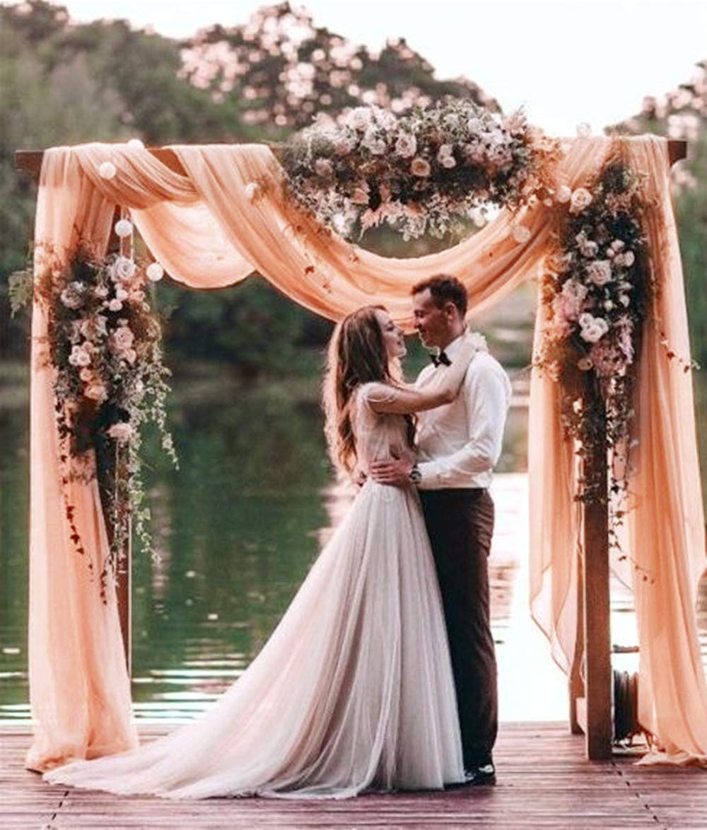 Chiffon Table Runner Light Peach Sheer Christmas Table Runner 5 Pieces Wedding Decorations for Wedding Holiday Christmas Table Decorations-27x120 inch