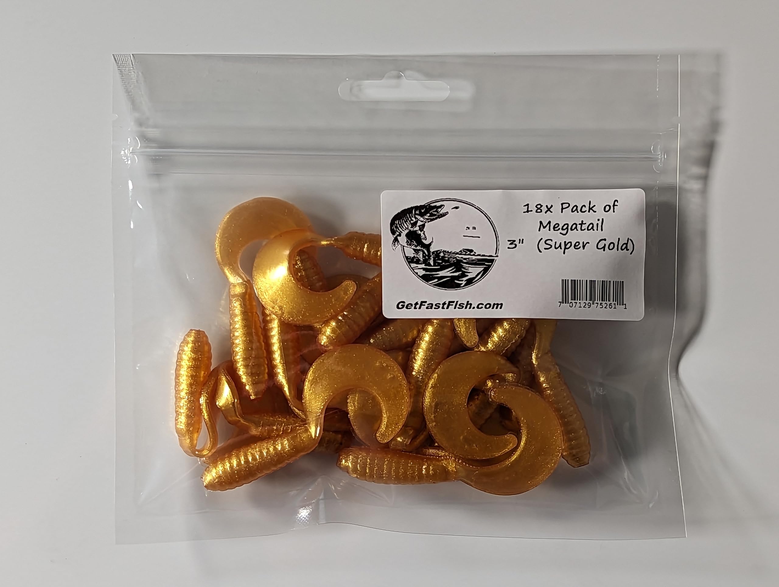 18x Pack of Megatail 3" Fishing Lures Soft Plastic Curly Tail Grubs (Super Gold)