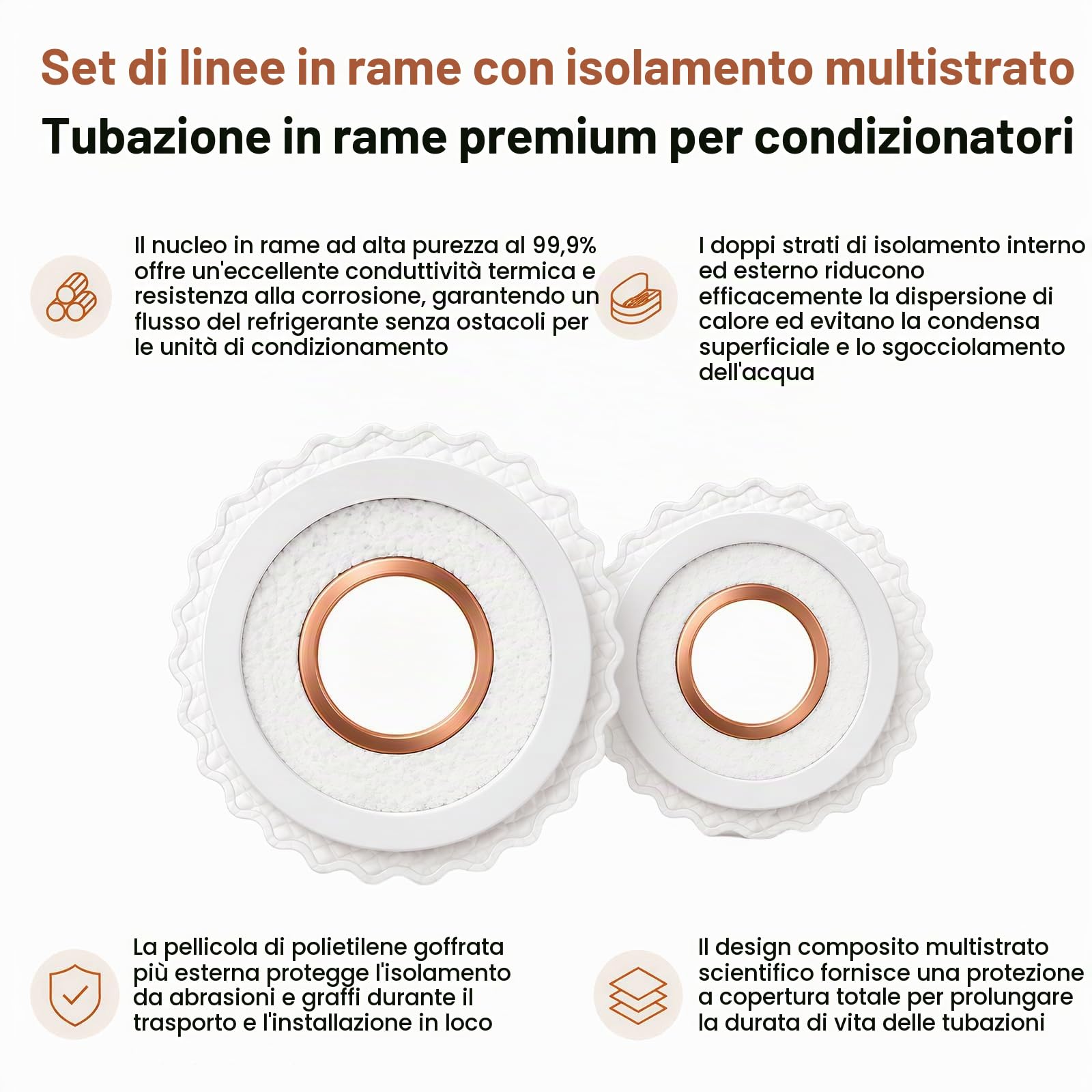 Tubo refrigerante 1/4" 3/8" isolato in rame, tubo refrigerante per condizionatori split adatto per R32, R410A e R407C (lunghezza: 2 m)