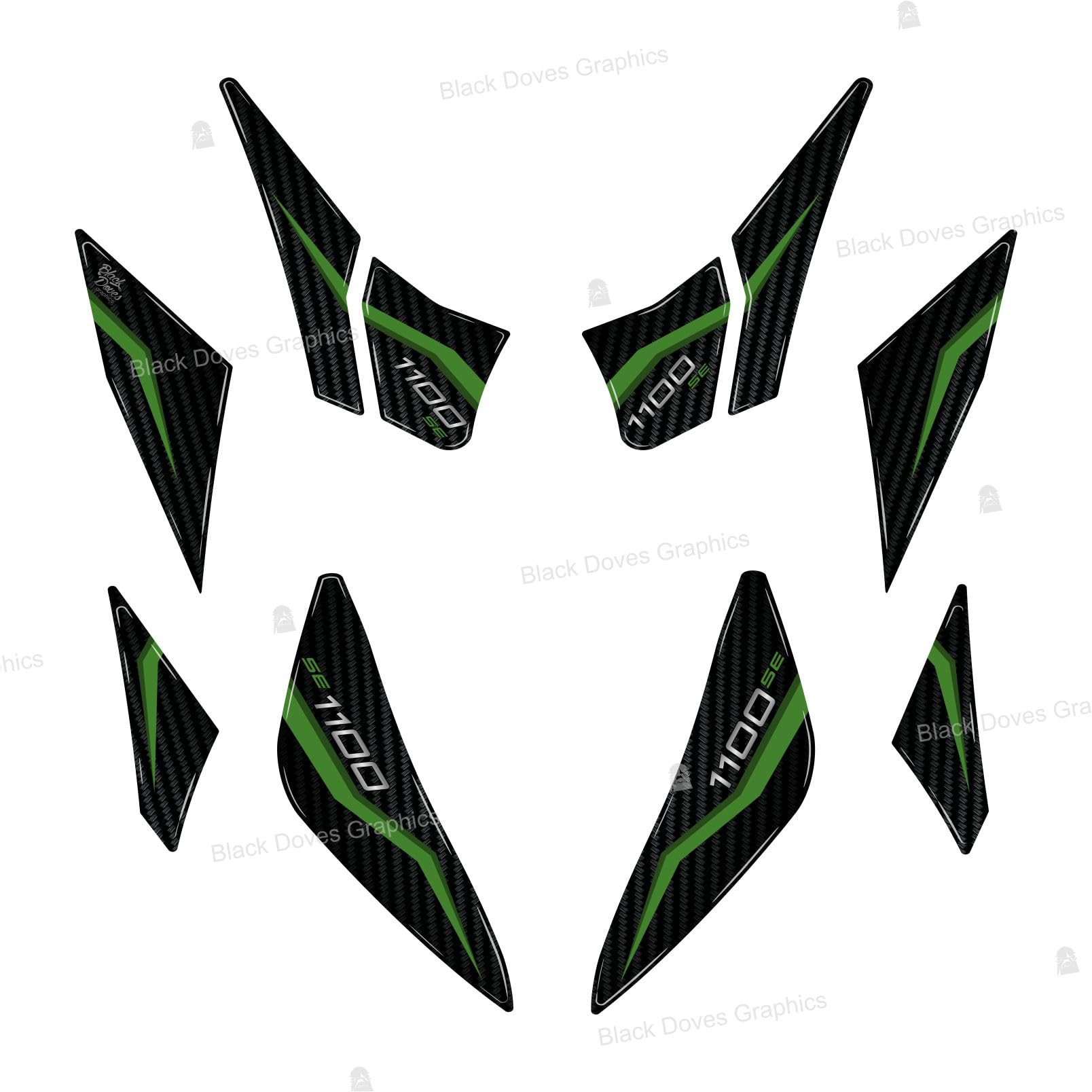 Black Doves Graphics – Adesivo 3D Resinato compatibile con Kawasaki Z1100 SE 2026 (GY1) | Made in Italy (Set Frontale)