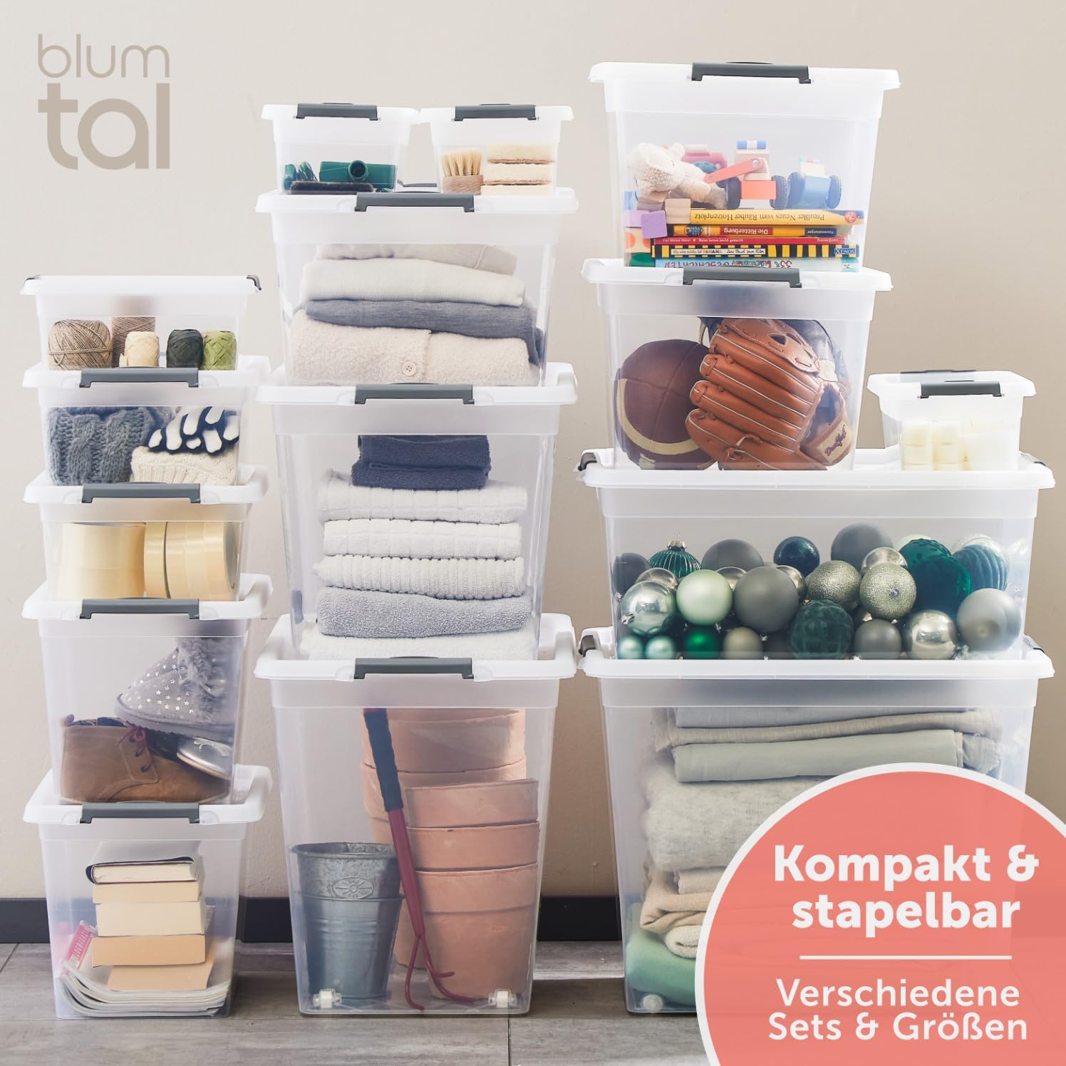 Blumtal Aufbewahrungsbox mit Deckel 32L aus Kunststoff - Aufbewahrungsboxen 36,5x36x26,5 cm - Boxen Aufbewahrung aus 100% Neumaterial & Verschlussclips - Aufbewahrungsbehälter mit Deckel 6er Set