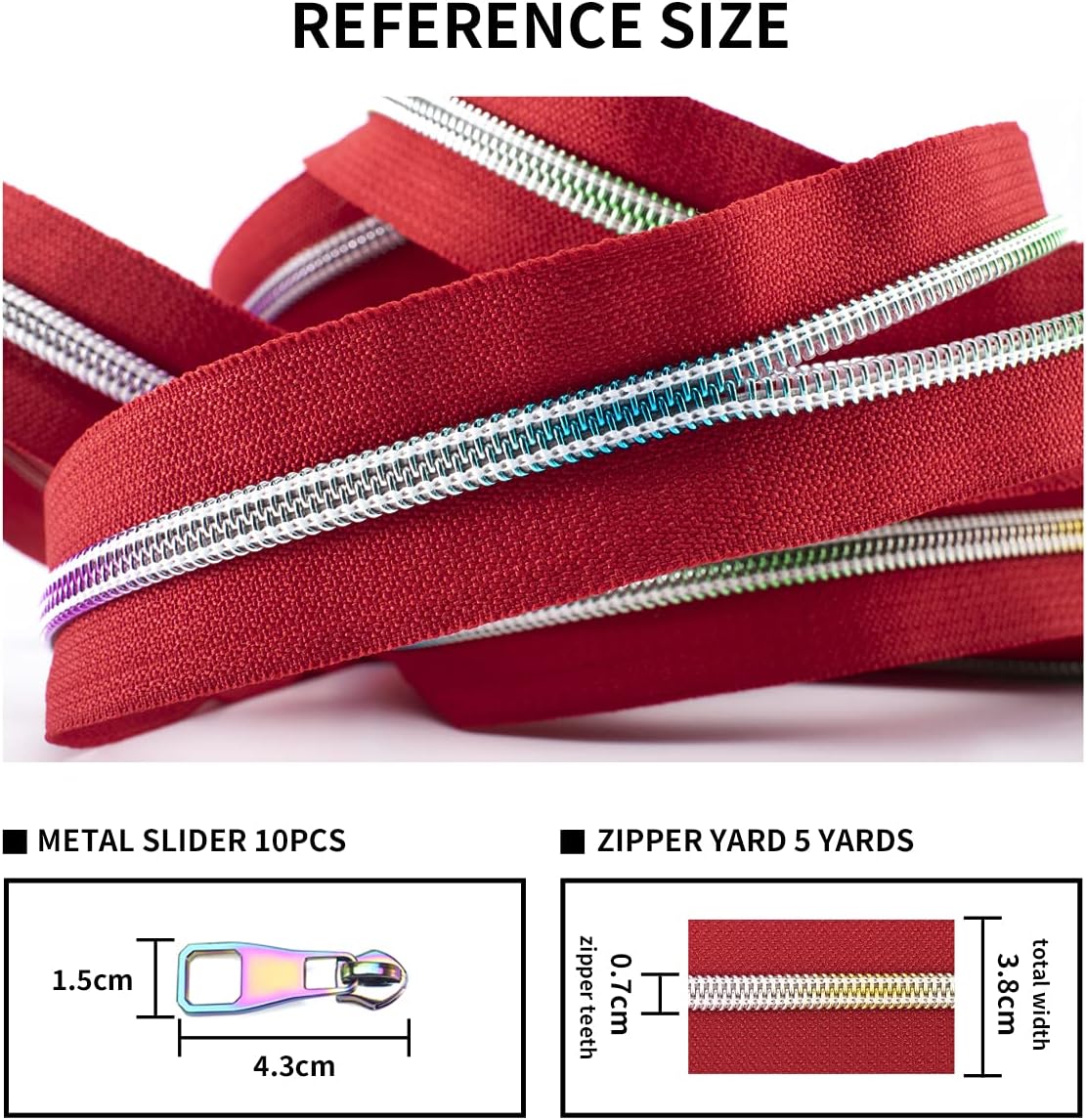 VOC #5 Nylon Coil Zippers by The Yard Long Zippers for Sewing Green Zipper Tape 5 Yard with 20PCS Gunmetal Slider-Zipper Roll for Tailor Crafts