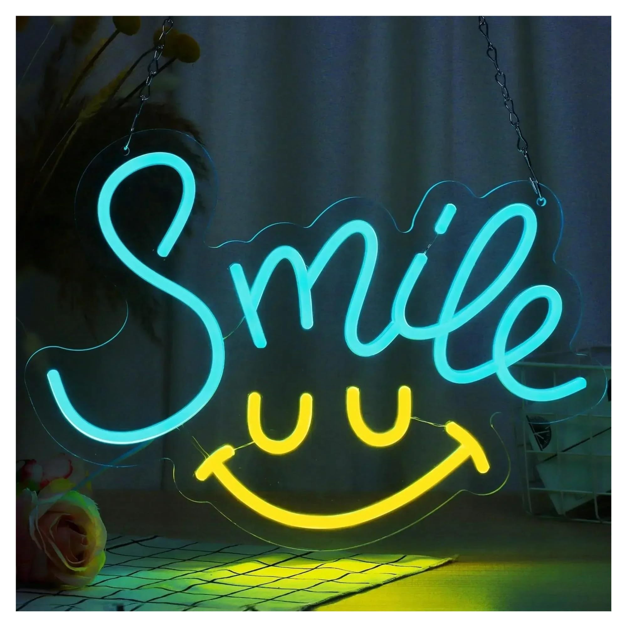 LEMST Signs Lamp Smile Neon Sign Dimmable Wall Decor Light for Bedroom Kids Room Bar Party Decoration USB Powered Lamp 41cmx28cm