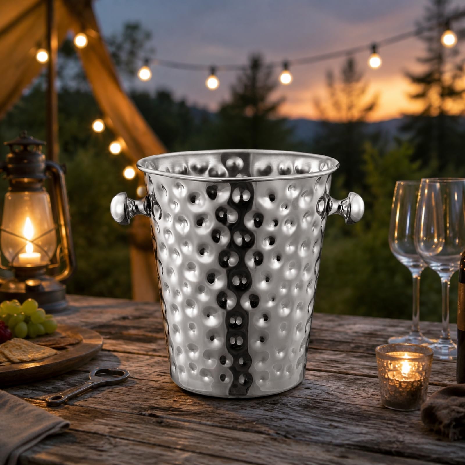 Secchiello in Acciaio Inox da 5 L Resistente Secchiello Portaghiaccio Cilindrico con Bordo Arrotolato Riutilizzabile per Feste, 5L