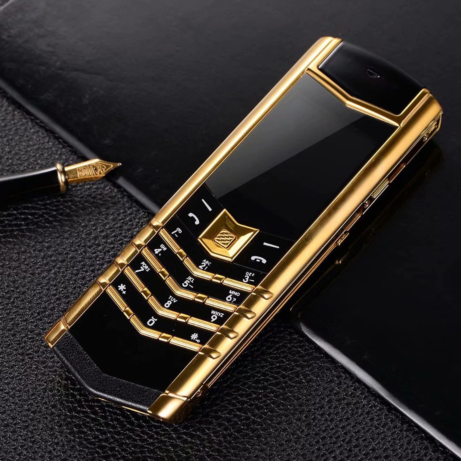 Telefon Komórkowy z prostą deską, Mini Smartfon, sieć 1,5 Cala 2G Dual SIM Dual Stand By 1600mAh dla Starszych Studentów Cienka Mała Przenośna Klawiatura Zapasowa Telefon Komórkowy (Czarne złoto)