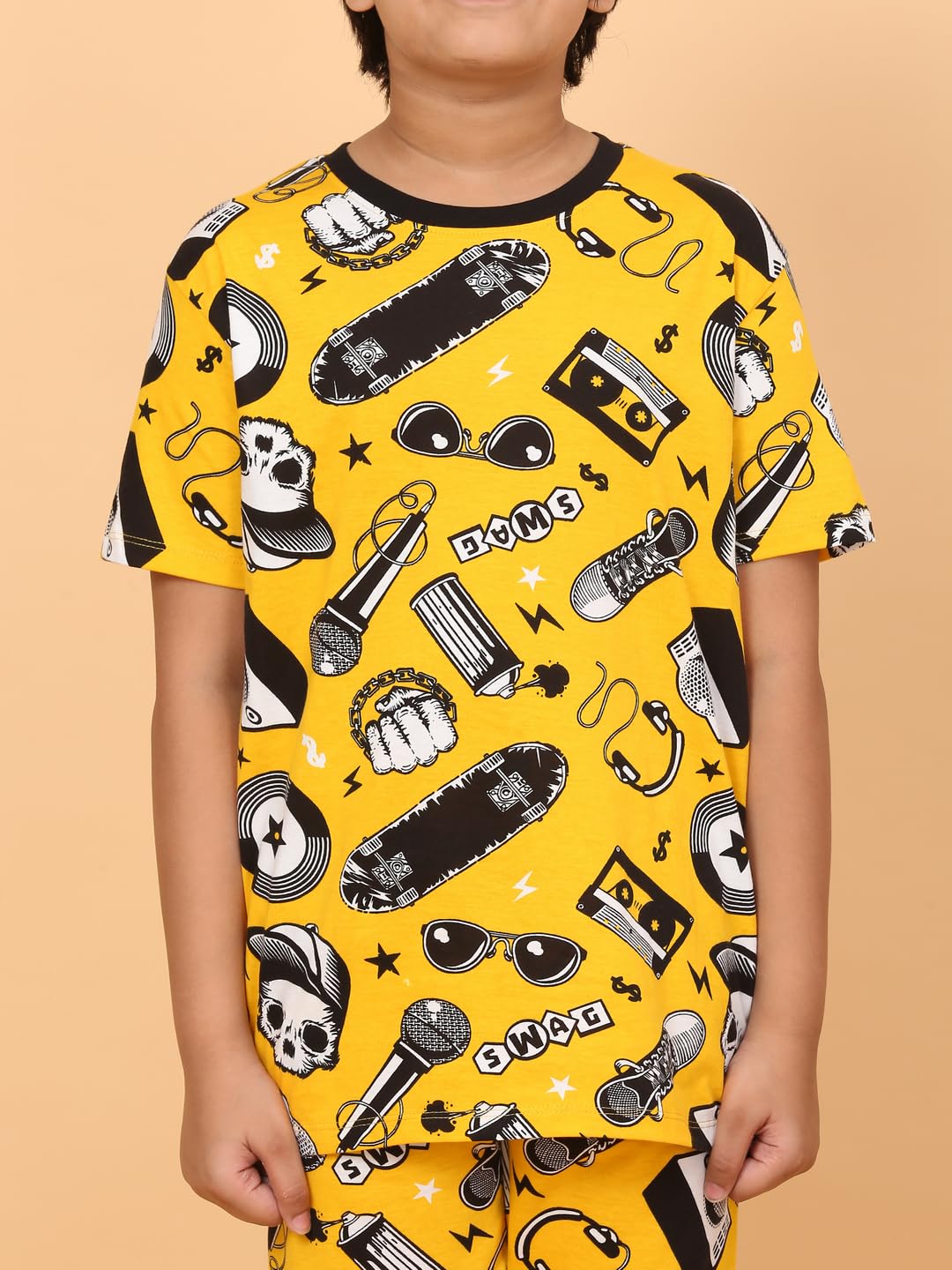 Ninos Dreams Half Sleeves Boys Night Suit with Lower-Yellow Skull Print - Image 6 thumbnail
