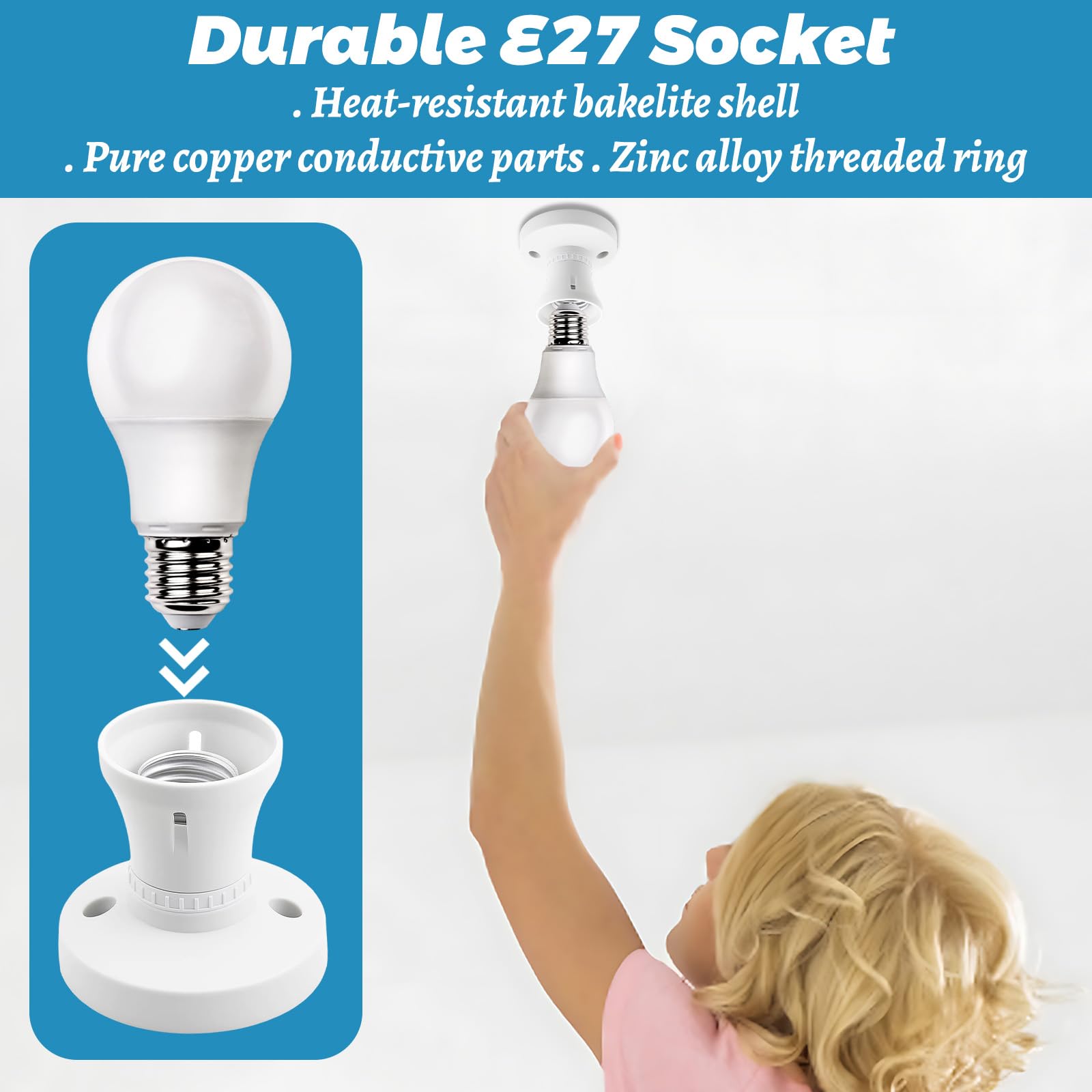3-Pack White Bulb Holder, E27 Lamp Holder - Image 4