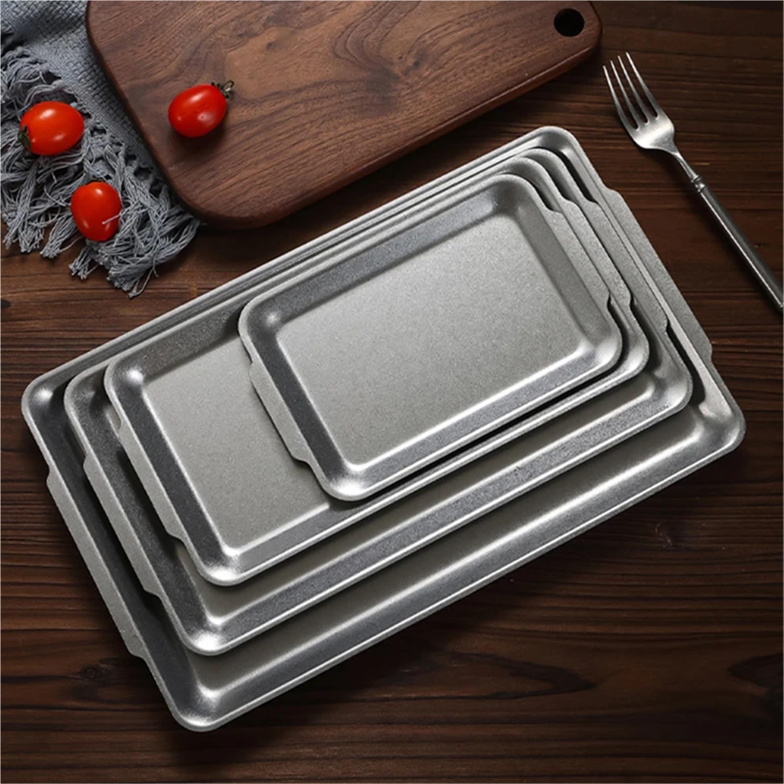6 Piezas de bandejas rectangulares Acero Inoxidable Retro for Barbacoa, Almacenamiento Aperitivos, Accesorios Cocina para Cocina(27cmx15cm)