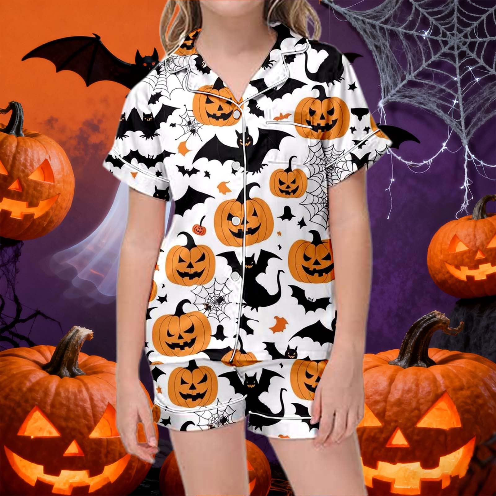 Halloween Kurzarm Niedlichen Druck Zwei Stück Outfit Für Party Set