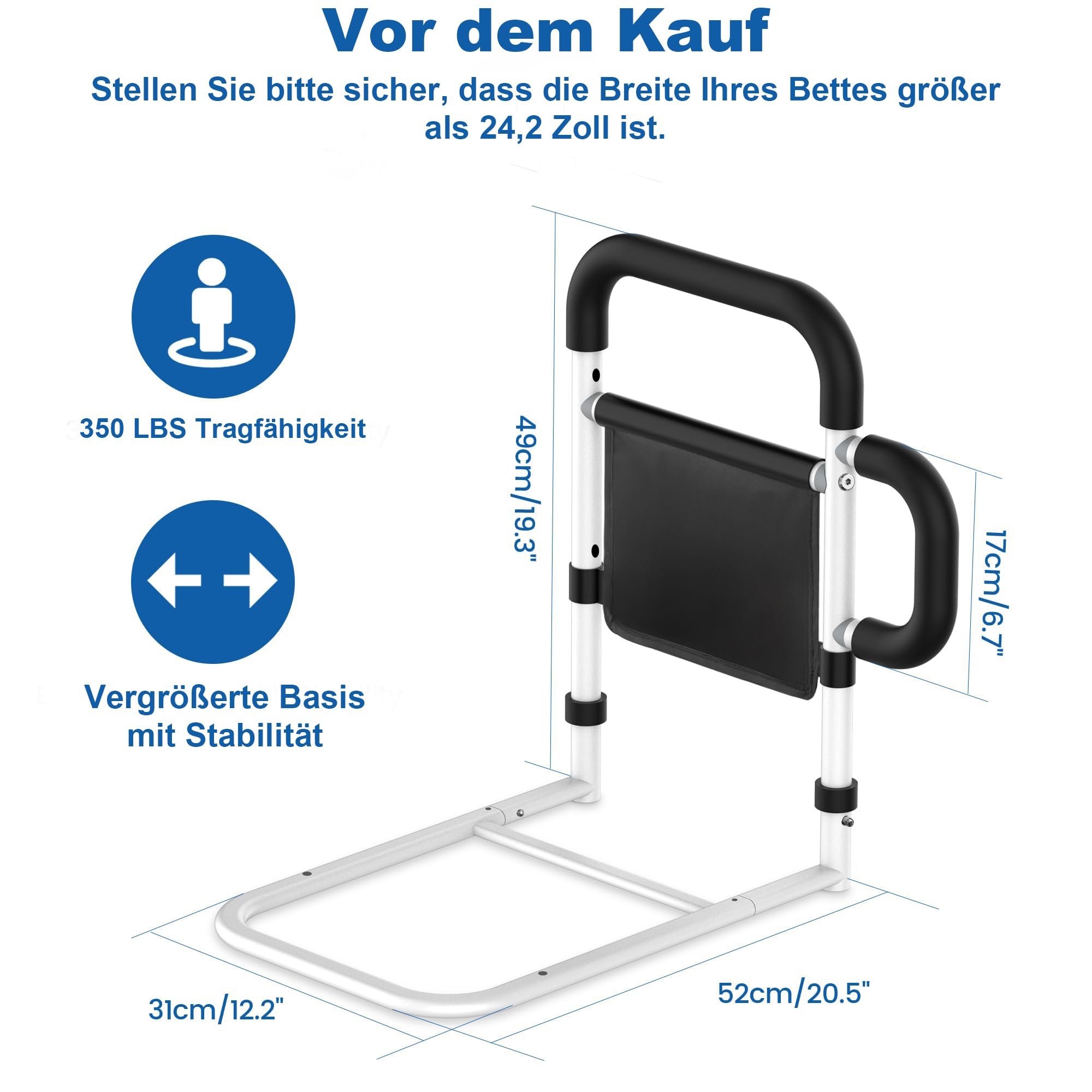 Aufstehhilfe Bett,Haltegriffe für Senioren,Bett Einstiegshilfe Höhenverstellbar 160kg,Abnehmbare Armlehnen & Sicherheitsgurte für alle Arten von Betten | Mit Sturzprophylaxe+Aufbewahrungstasche