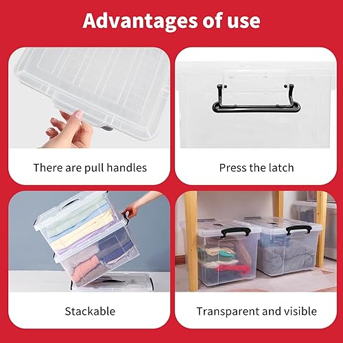 Miniatura 4 de Contenedores de almacenamiento transparentes de 90 cuartos de galón con tapas, contenedores organizadores de plástico apilables resistentes, cierres