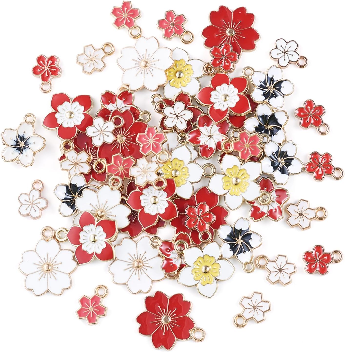 Beadthoven 60pcs Red White Flower Enamel Charms Gold Plated Alloy Cherry Blossom Charms Mini Cute Flower Pendants Assorted Mixed Spring Metal Charm for DIY Necklace Bracelet Earring Jewelry Making - Image 8