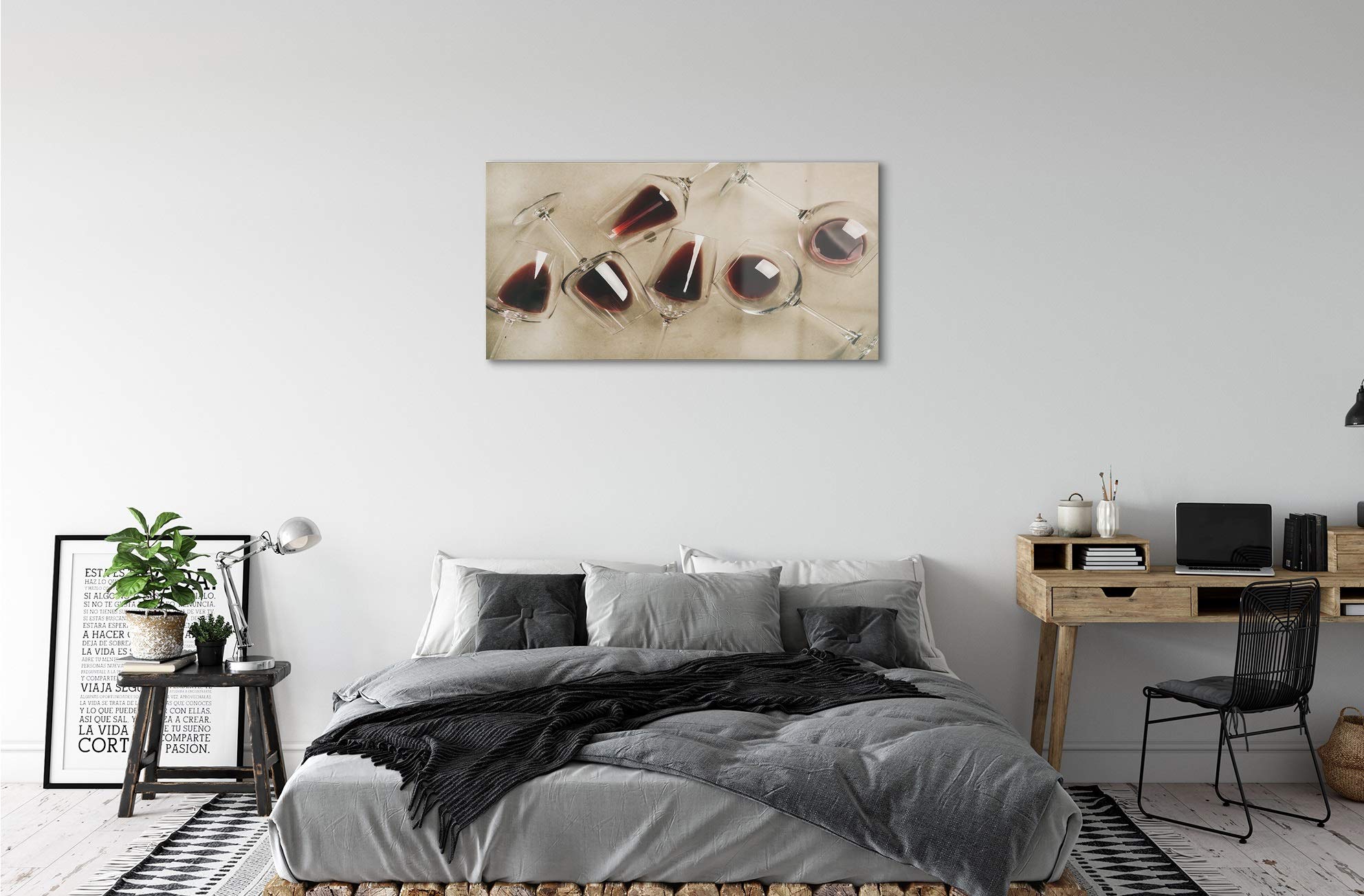 Tulup Cuadro de Cristal 120x60cm Impresa Decoración De Pared Mural Vino - Copa de Vino