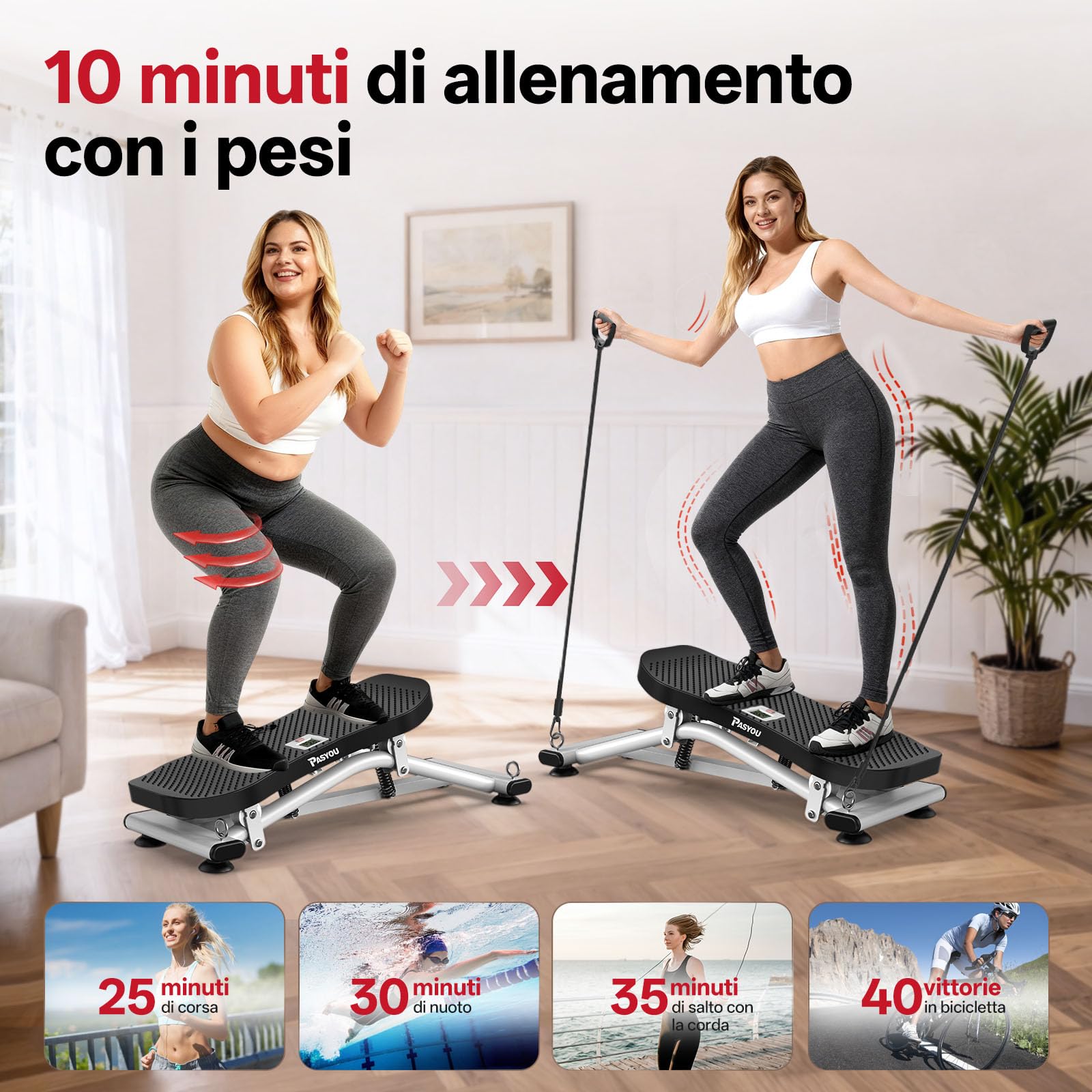 PASYOU Balance Board, Tavoletta Propriocettiva con Bande di Resistenza, Allenatore di Equilibrio Portatile Wiggle con Schermo LCD, Capacità 136 kg, Allenamento Completo del Corpo