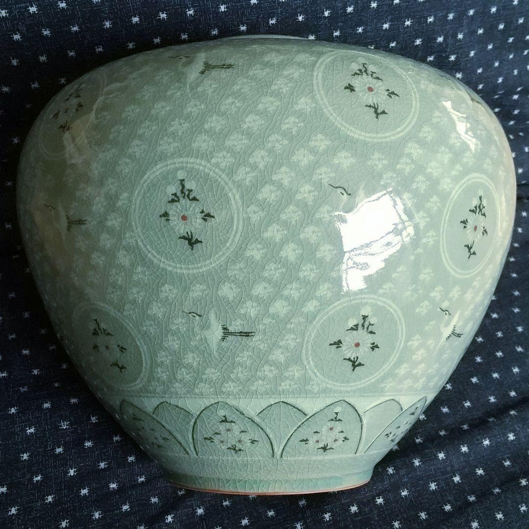 Amazon.co.jp: 古岩 金興福作 大型花瓶 高麗青磁 木 ／ ／壺／花瓶 