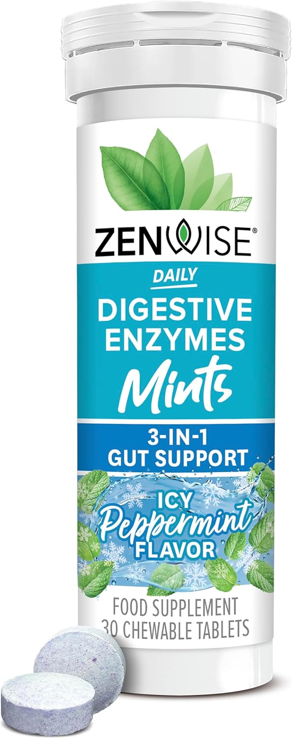 Zenwise Health Chewable Digestive Enzymes with Bromelain – Multi Enzymes for Gut Health + Bloating Relief Women Men – Peppermint, 30ct