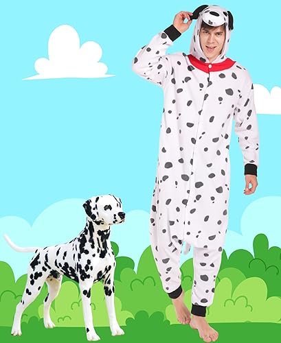 Miniatura 6 de Kidukso Pijama de perro manchado para adultos, disfraz de perro dálmata de animales, pijamas de perro de dibujos animados, ropa de dormir para