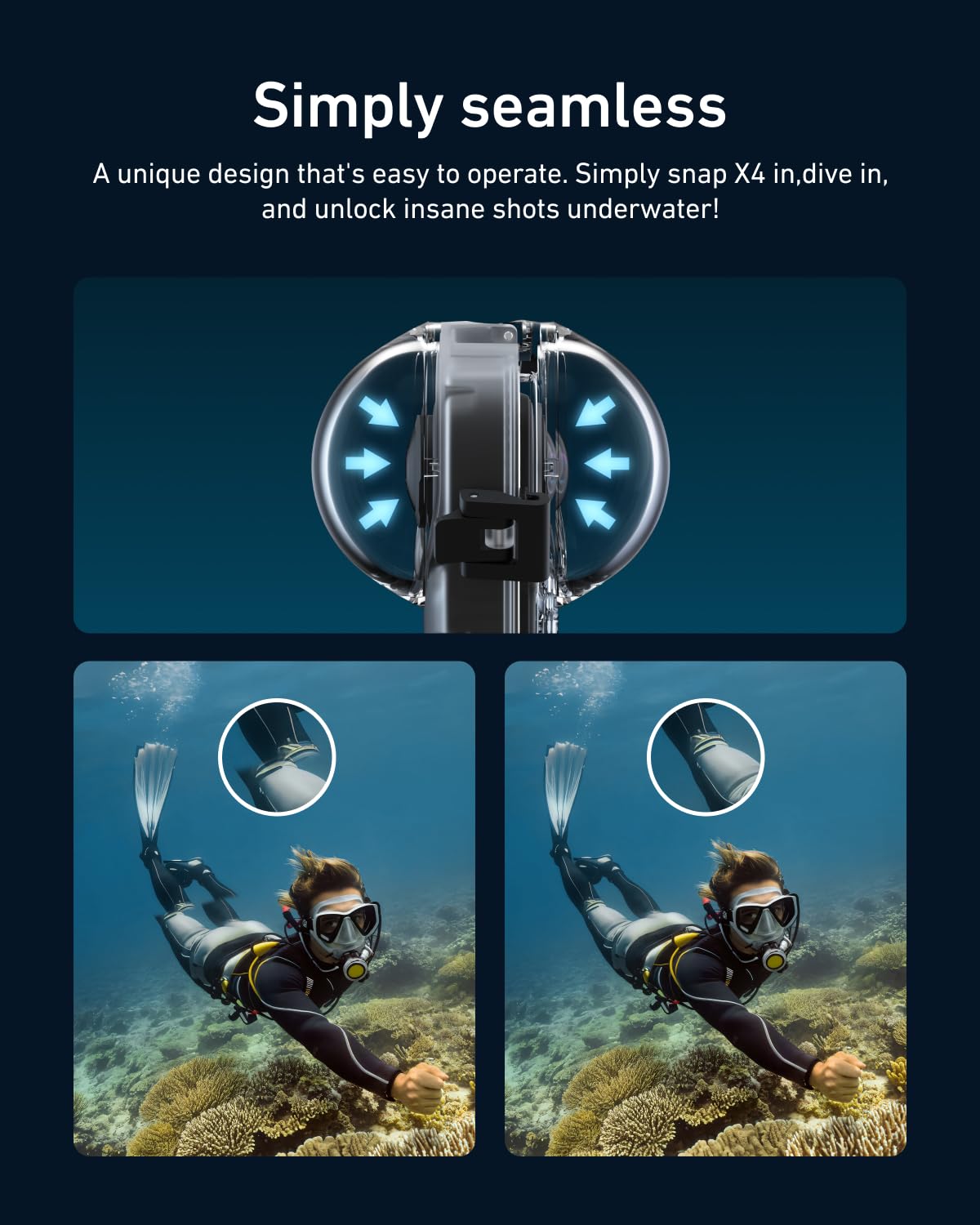 TELESIN Custodia impermeabile per Insta360 X4, Custodia subacquea fino a 50m/164ft, custodia subacquea protettiva per accessori per fotocamera Insta 360 X4, riprese subacquee versatili