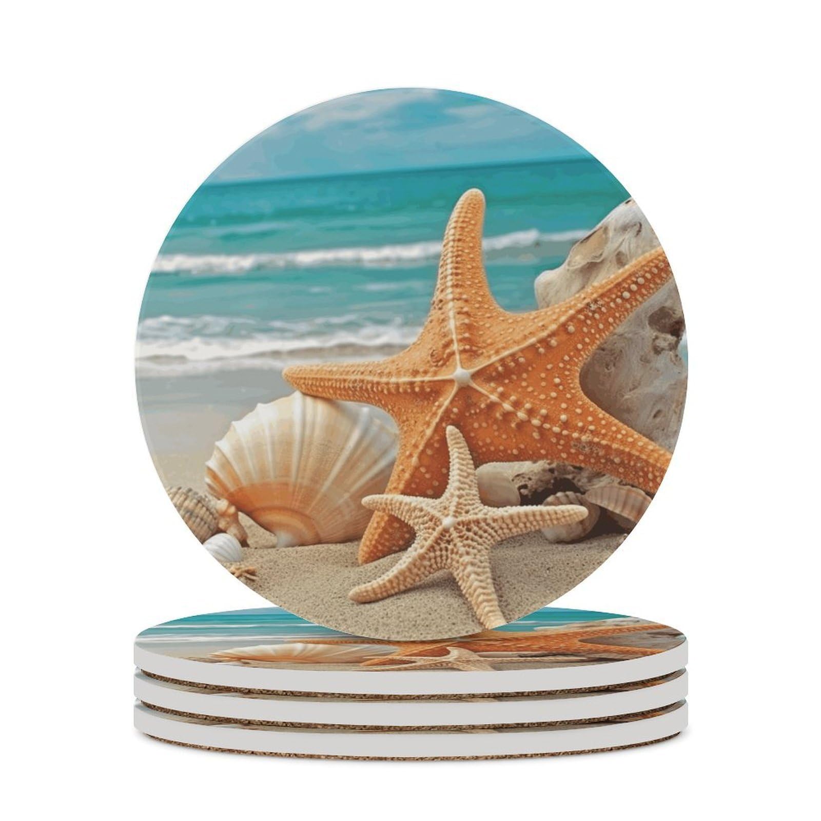 Dessous de verre absorbant esprit plage et coquillages pour apéritifs d'été