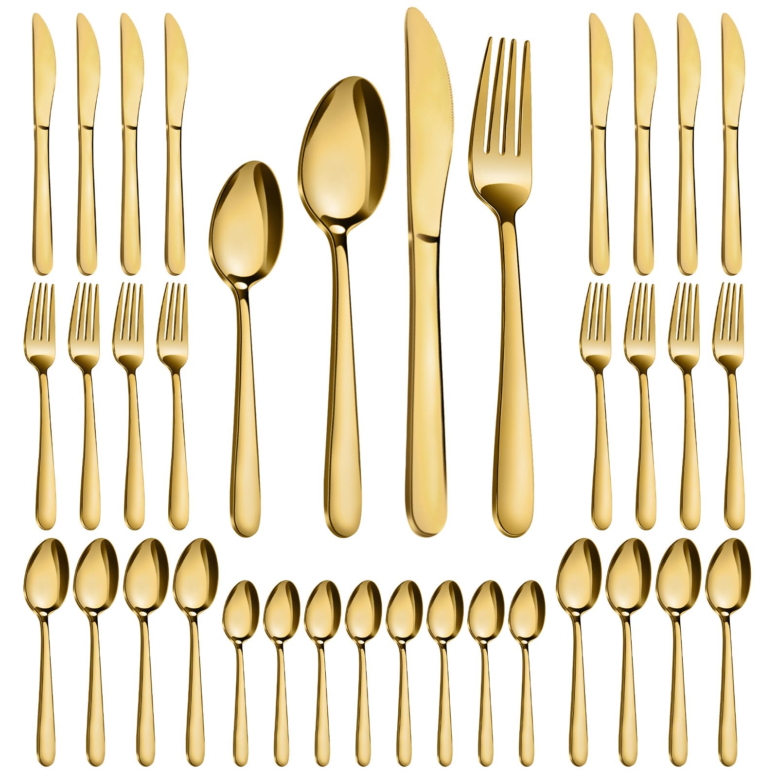 Pleafind Cutlery Set - 32 Piece Gold Cutlery Set for 8 People, Stainless Steel Tableware Silverware Set with Spoon Knife and Fork Sets, Mirror-Polished, Dishwasher Safe