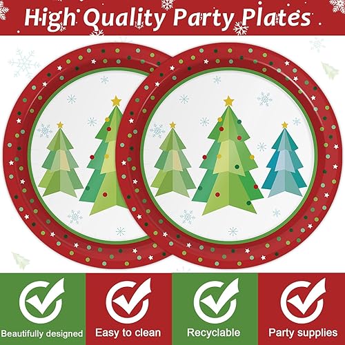 Miniatura 3 de ZOIIWA 48 platos de papel coloridos para árbol de Navidad, platos de árbol de Navidad con punto rojo y verde, desechables, decoraciones de mesa de