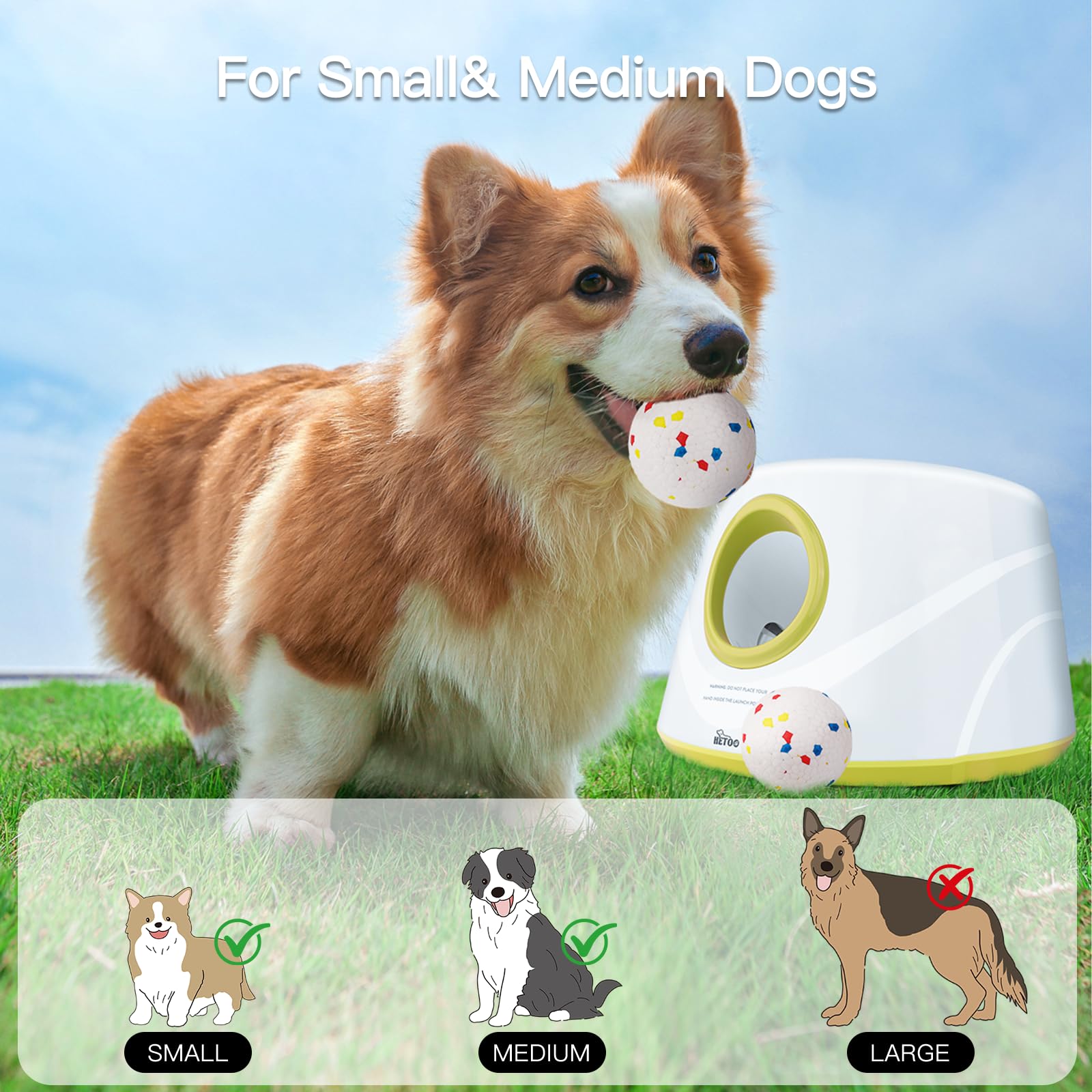 HETOO Lanzador automático de pelotas para perros: lanzador de pelotas para perros, lanzador automático de pelotas de tenis para perros, con 6 pelotas, juguetes interactivos para perros, lanzador de