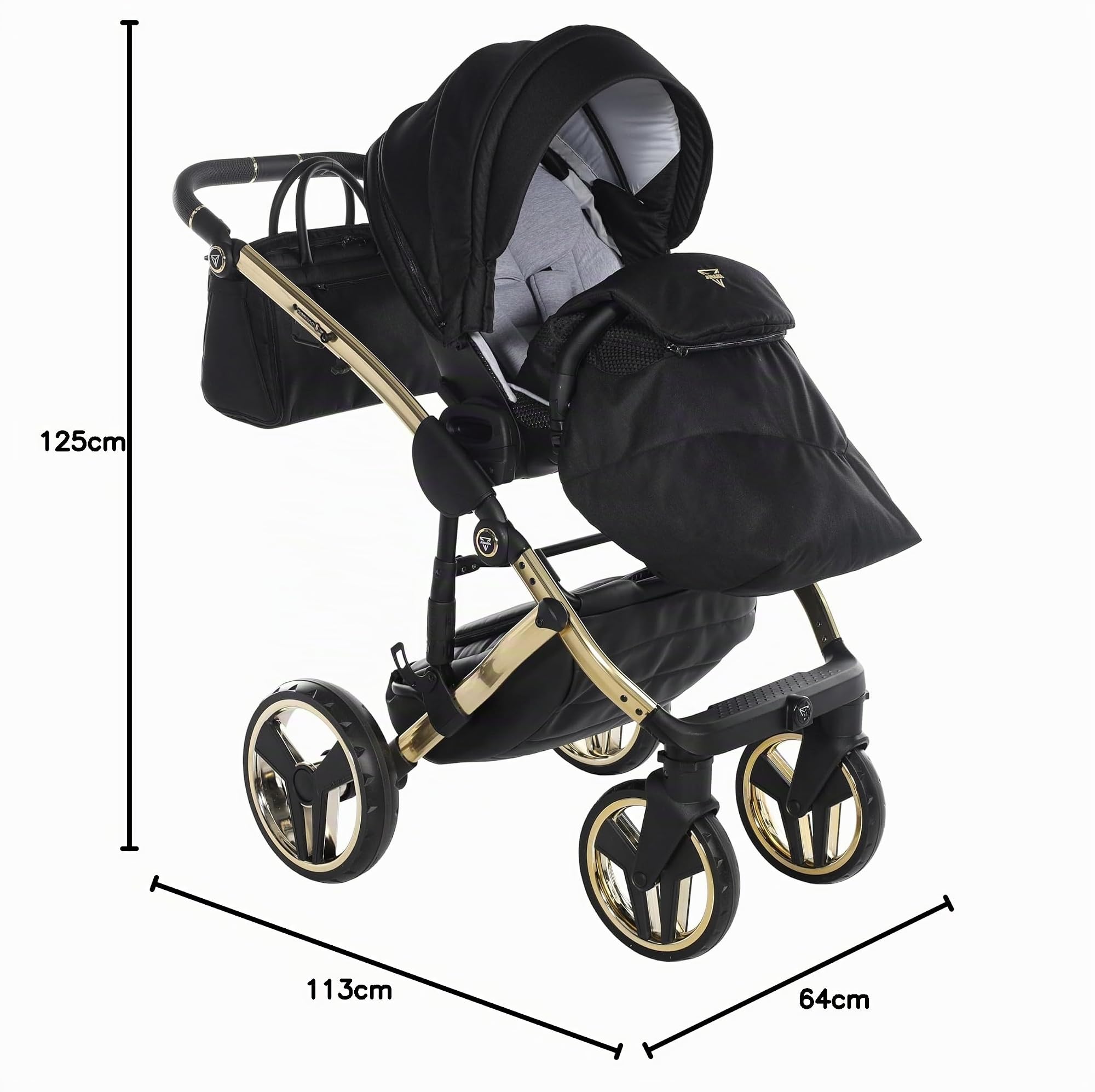 Junama Passeggino TRIO Diamond S 2in1 3in1 4in1 (02 - nero e oro, 4in1 con base ISOFIX)
