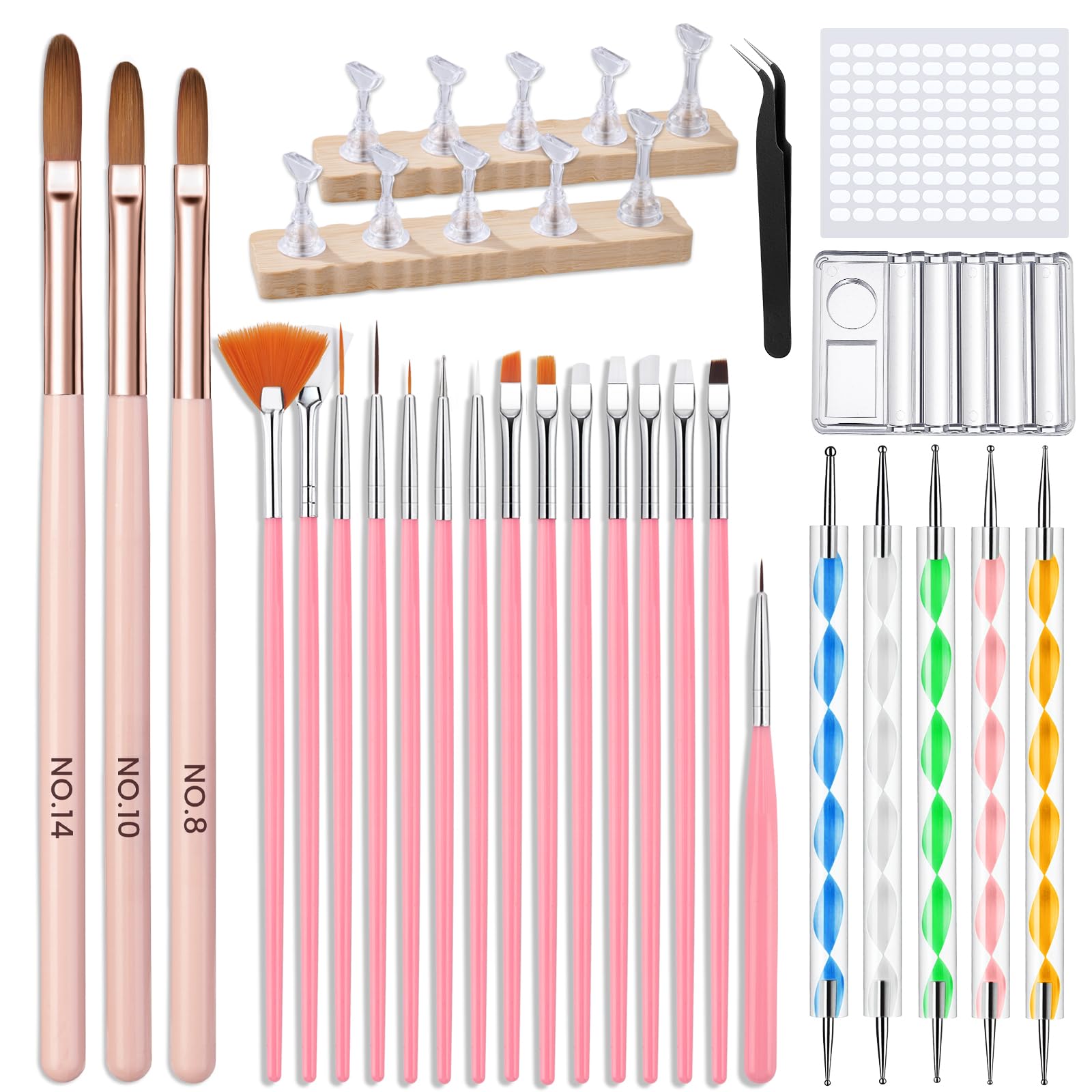 Yokilly Nagel Pinsel Set für Gelnägel: 39 Stück Nageldesign Werkzeugset Nail Art Kit With Display Ständer 2 IN 1 Palette Dotting Pen - Acryl UV Gel Pinsel Nagel Zubehör für Nägel Selber Machen