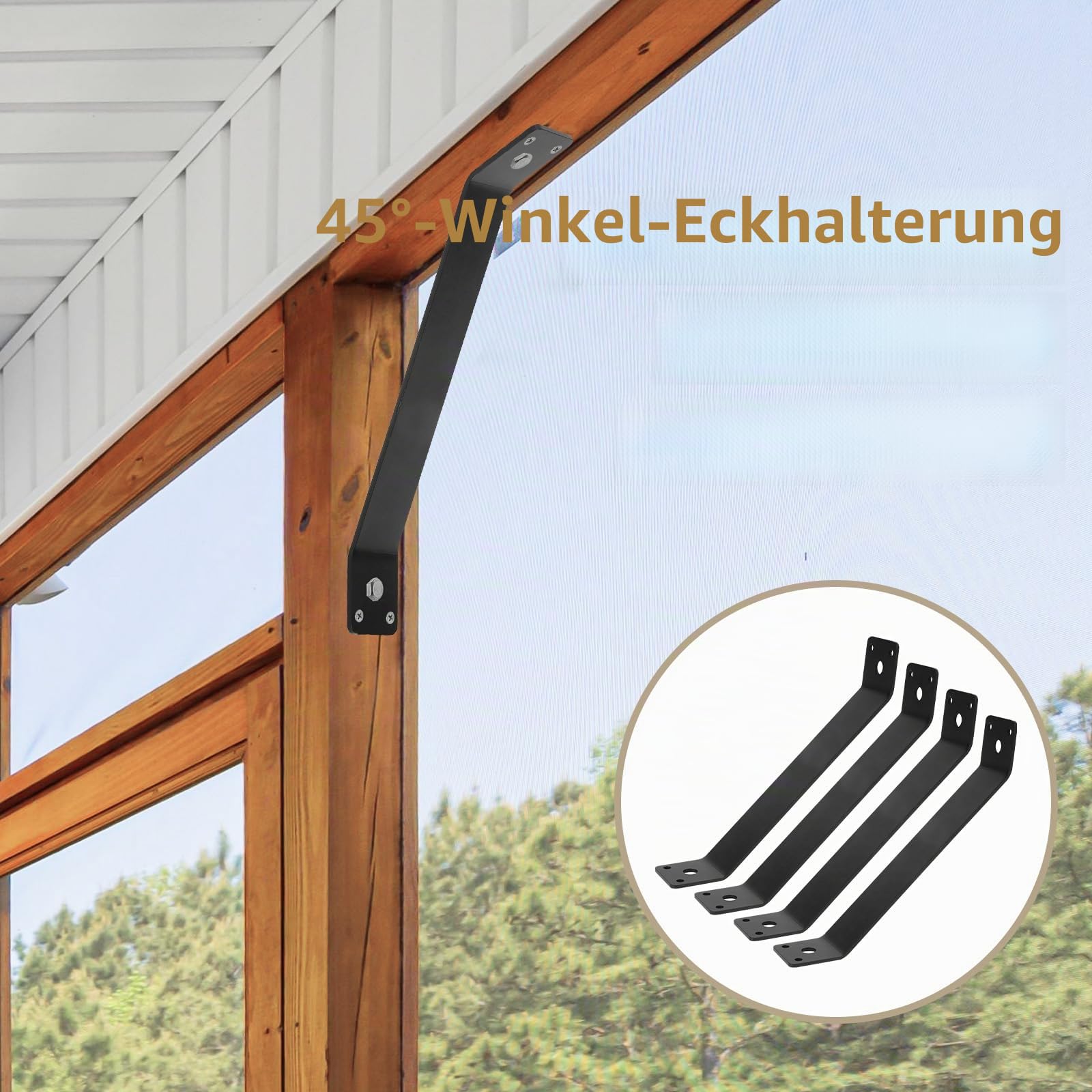 Winkelhalterungen, 4 Stück, 28,4 cm, Innenmontage, 45-Grad-Winkel, Eckstreben, Innengelenk für Holzpfosten und Balken, Schreibtischkante, Pergola, Pavillon, DIY-Kit