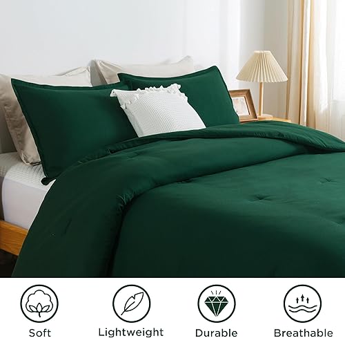 Miniatura 3 de Andency Juego de edredón de tamaño matrimonial de color verde esmeralda oscuro, juego de edredón y juegos de ropa de cama de 3 piezas de color verde