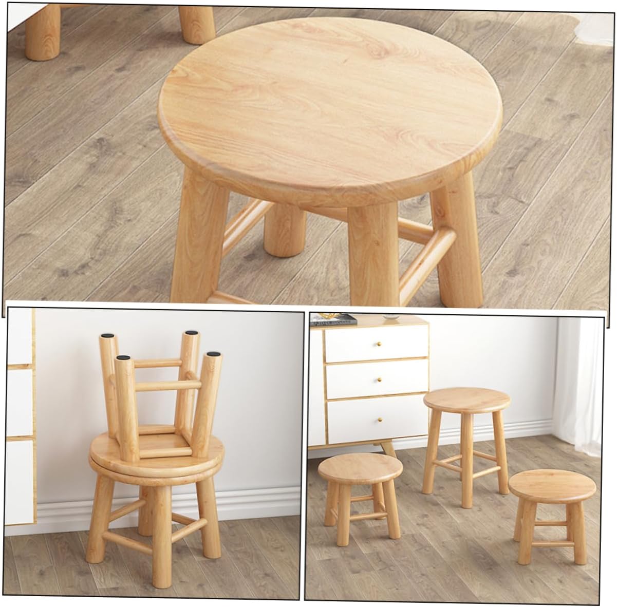 Elegant Solid Wood Stool Reusable Boys and Girls Step Stool for Bathroom Non-Slip