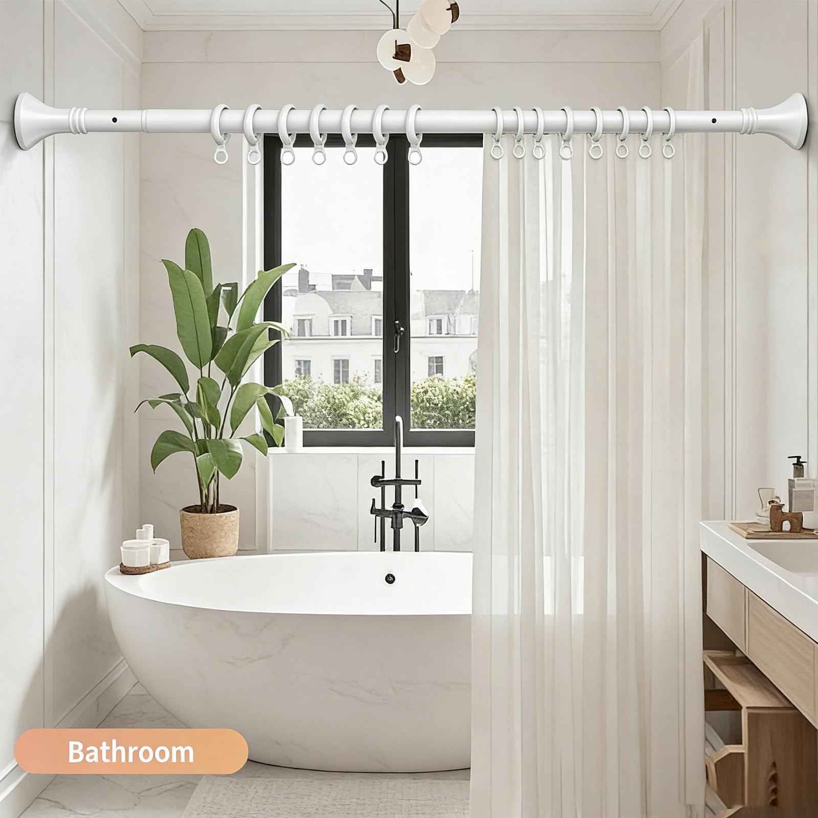 Klemmstange 250cm 300cm, Gardinenstange ohne Bohren, teleskopstange zum klemmen Edelstahl, Rutschfest Teleskopstange für Fenster Badezimmer Schrank Balkon(Schwarz,210-300cm)