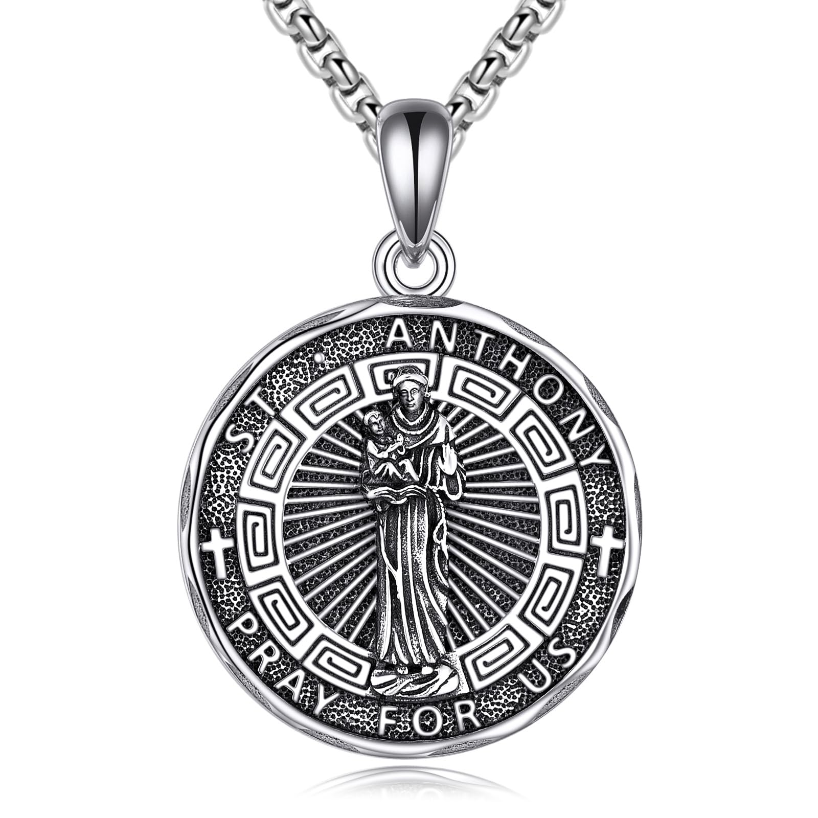 Patron Saint Necklace Sterling Silver Amulet Medal Pendant Religious Protector Jewelry Gifts for Women Men