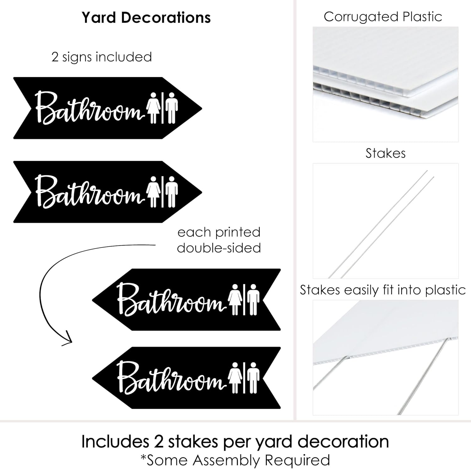 Big Dot of Happiness Black Wedding Bathroom Signs - Wedding Sign Arrow - Double Sided Directional Yard Signs - Set of 2 Bathroom Signs