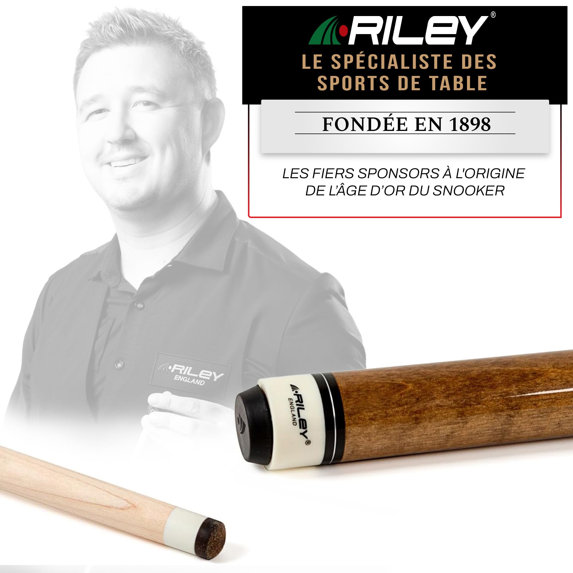 Riley Queue de billard américain avec poignée en cuir synthétique Section 58 (147 cm) – Pointe de 13 mm – Avec étui rigide