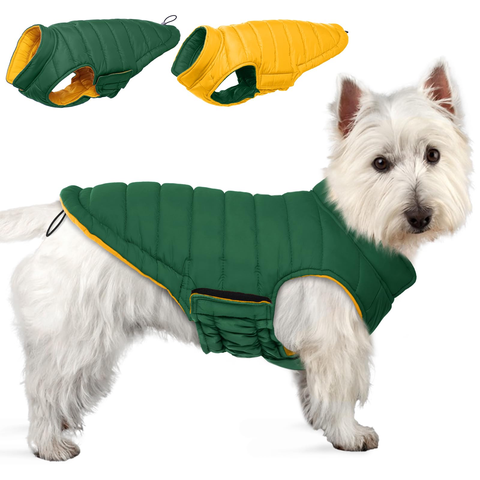 Lelepet Reversible Dog Winter Coat, Warm Waterproof Jacket for Small Dogs Puppy Winter Puffer Jacket, Windproof Dog Vest
