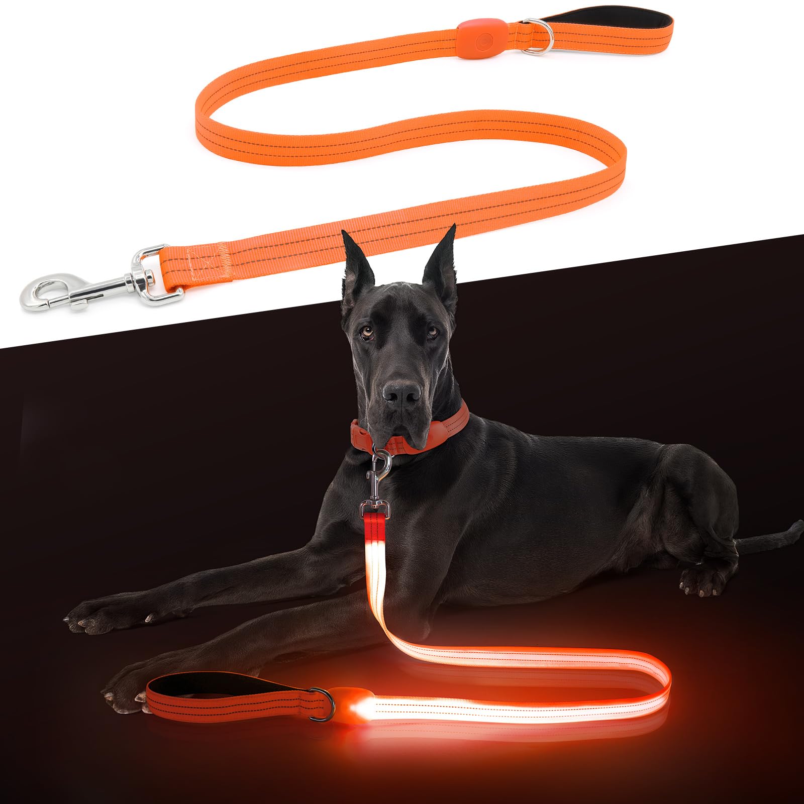 Correa LED para perro, correa de perro iluminada de 4 pies, recargable por USB, impermeable, correas reflectantes de nailon con mango acolchado para perros, luz nocturna para caminar, seguridad que