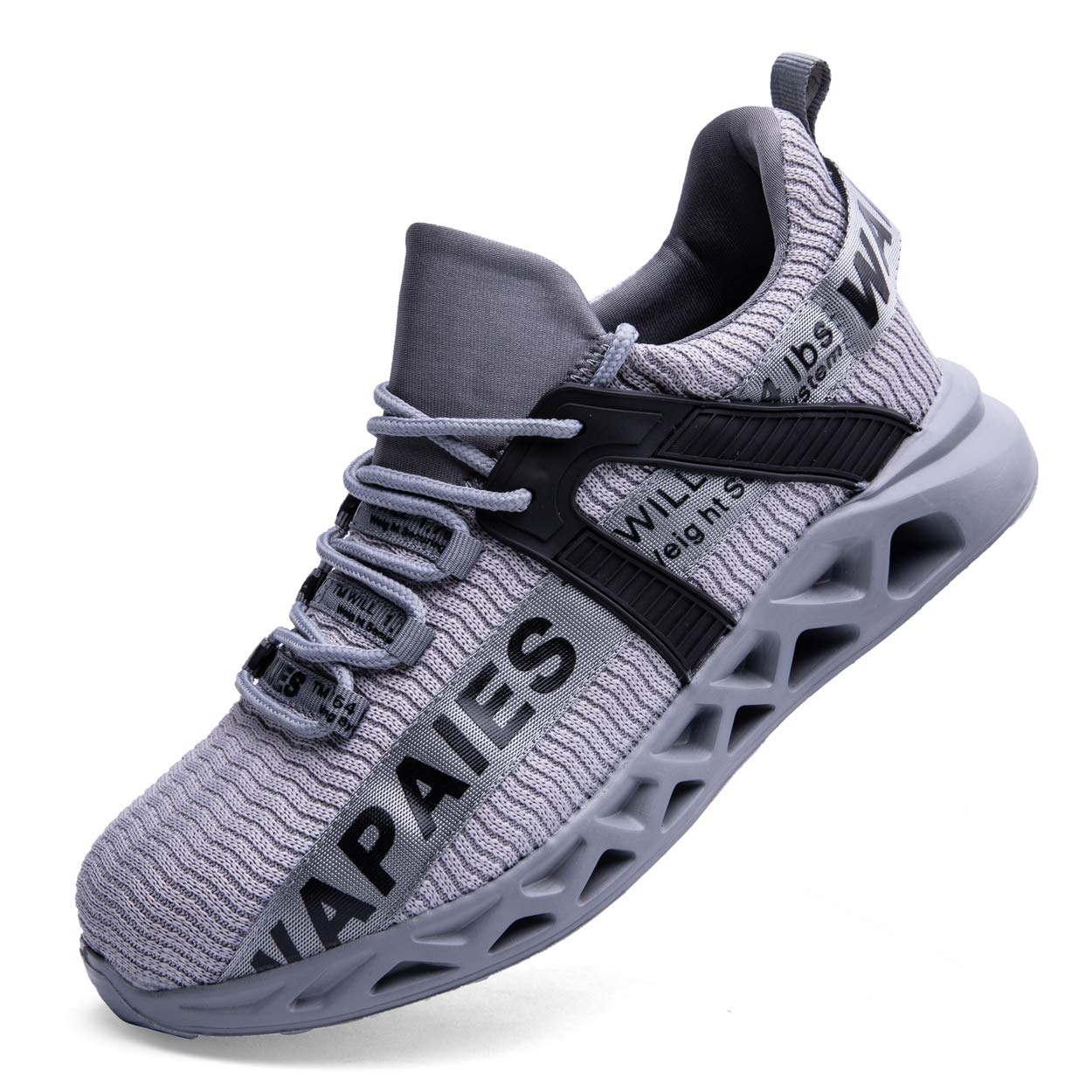 Fashion Lightweight Running Safety Shoes Proof Resistant Tennis Steel Toe Shoes for Industrial and Construction for Men and Women.Grey 37