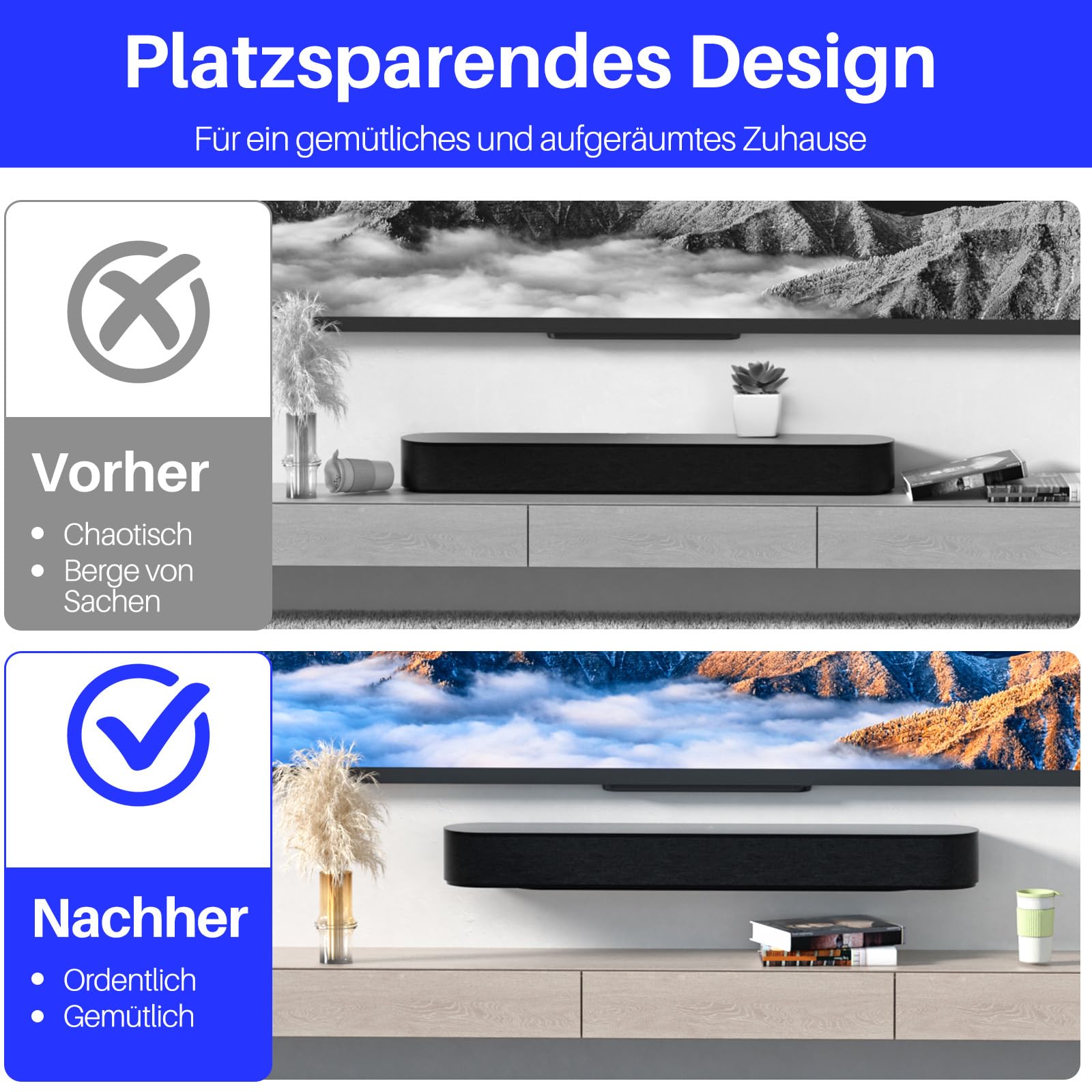 Soundbar-Halterung für Sonos Beam, Wandhalterung kompatibel mit Gen 1 & Gen 2, Sonos Beam Sound Bar Montagehalterung unter TV, inklusive aller notwendigen Montage-Hardware, Halterungen
