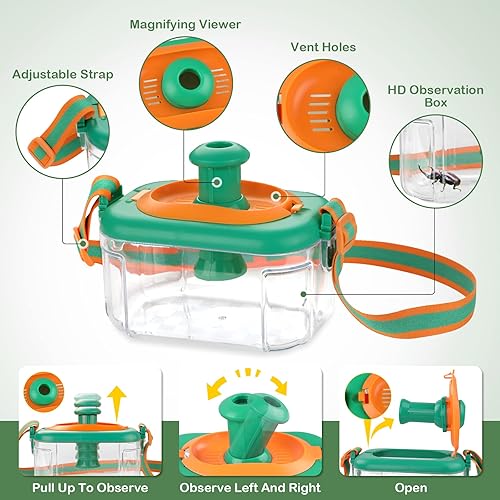 Miniatura 4 de SERRELIM Kit para atrapar insectos para niños, kit de explorador al aire libre con colector de insectos, silbato, brújula, lupa, kit de captura de