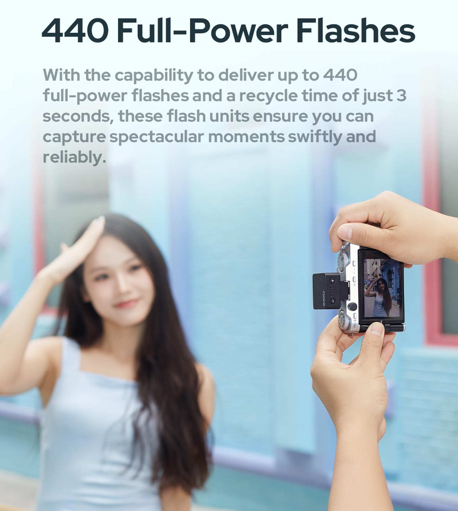 Godox iM22 Flash per fotocamera, mini flash Speedlite, 440 flash a piena potenza, contatto singolo Hotshoe, batteria al litio integrata Compatibile con fotocamera Fuji/Sony/Nikon/Canon/Olympus (iM22)