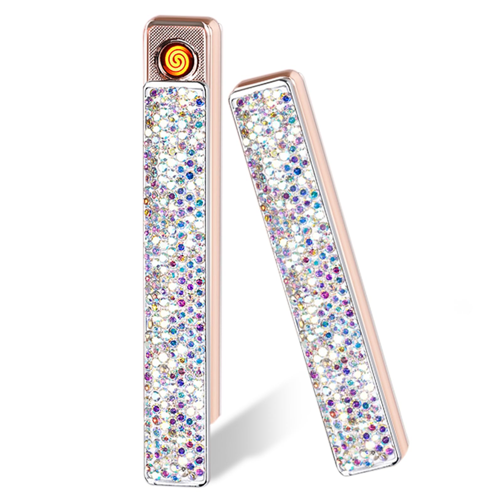 Electric Lighter, Luxury Bling Rhinestone Type-C Rechargeable Lighter with Pull-Out Ignition, Windproof Flameless Thickened Tungsten Ignition Electronic Lighter for Girls,Women Gifts-Silver-image-17