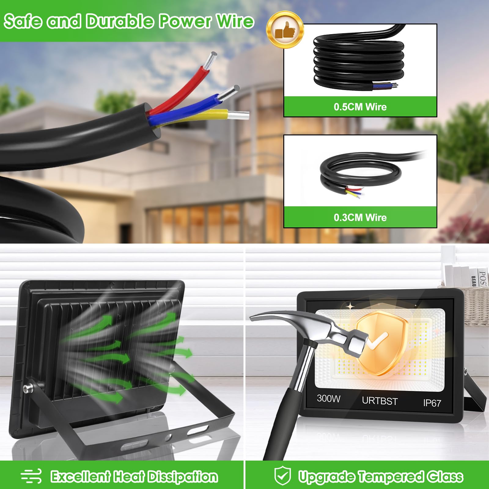 LED Strahler Außen 300W,30000LM Außenstrahler IP67 Wasserfest LED Scheinwerfer,7000K Kaltweiß Superhell LED Strahler,LED Fluter Aussenstrahler für Garten,Garage,Hof,Flur,Auffahrt
