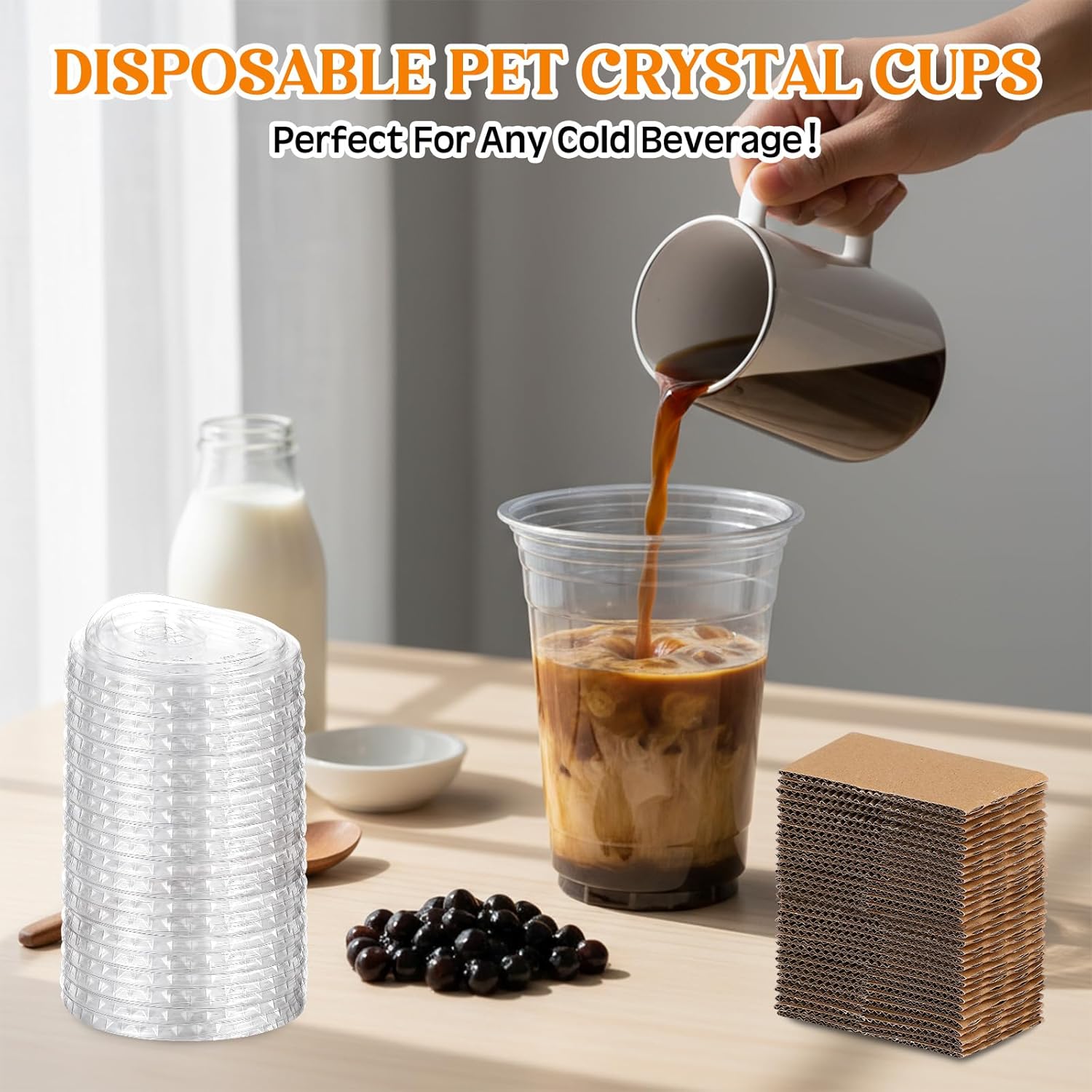 50 Pack Clear 16 oz Plastic Cups with Strawless Lids and Sleeves Disposable Iced Coffee Cup Set for Iced Coffee, Smoothie, Juices, Cold Beverage, Shops and Party Catering - Image 5