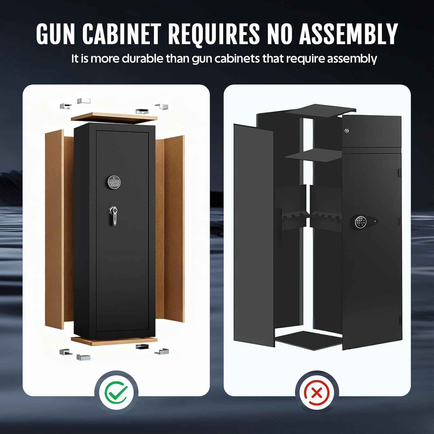 KAER 13-15 Biometric Gun Safe for Home Rifles and Pistols, Large Heavy-Duty Cabinet with Ammo Box, Shelf & Racks, No Assembly,Black