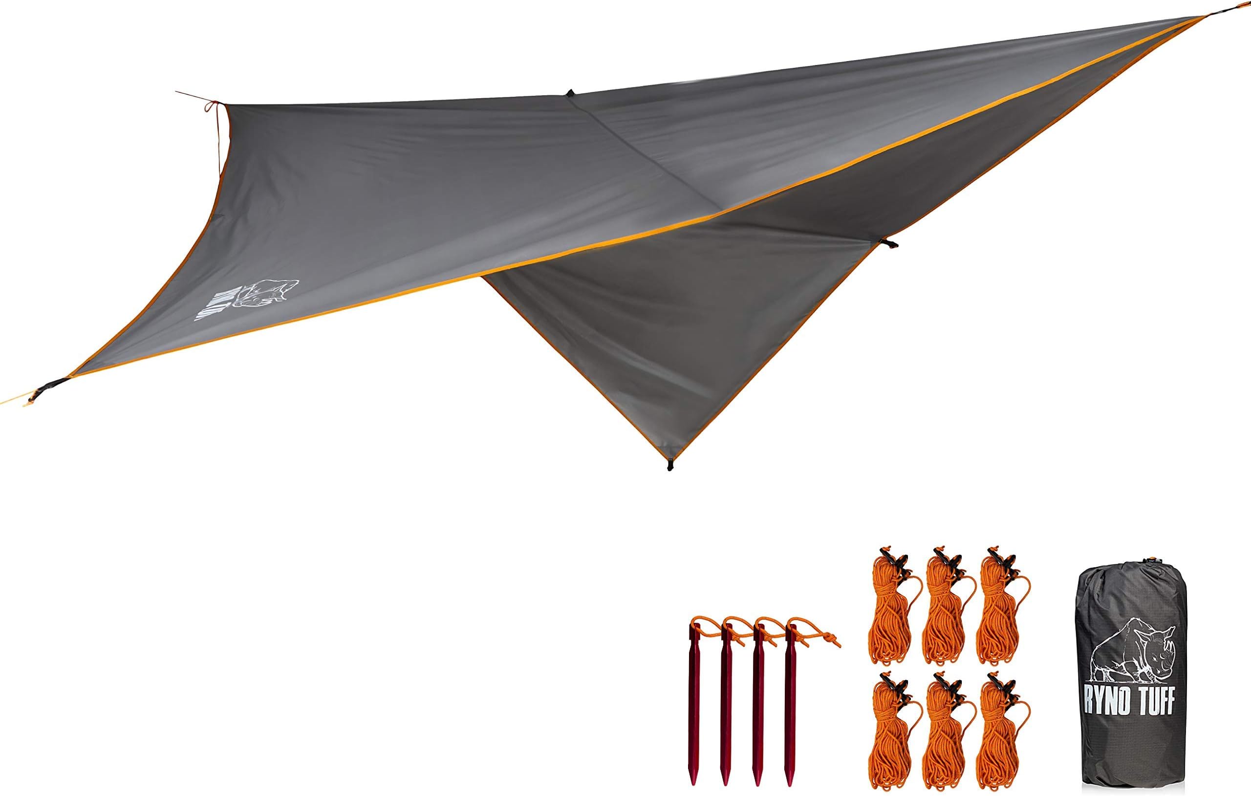 10 X 10 ft Waterproof Hammock Rain Fly, Aluminum Ground Stakes & Guy Lines - Lightweight 3000MM Rated Sunshade Tarp for UV Protection While Outdoor Camping, Backpacking, Traveling & Hiking