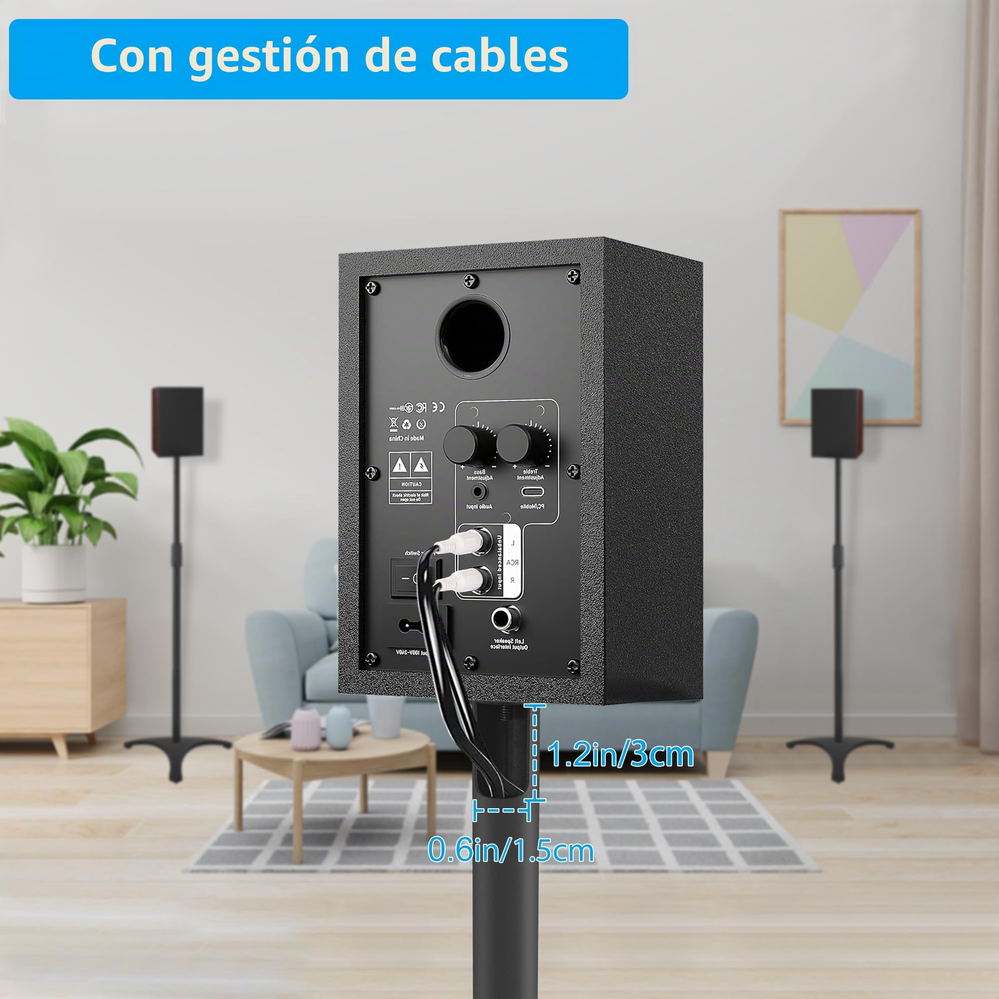 OUUTMEE - Juego de 2 soportes de altavoz ajustable en altura 86-127 cm | Patas de altavoces universales, soportes para altavoces en el suelo, base triangular, gestión de cables