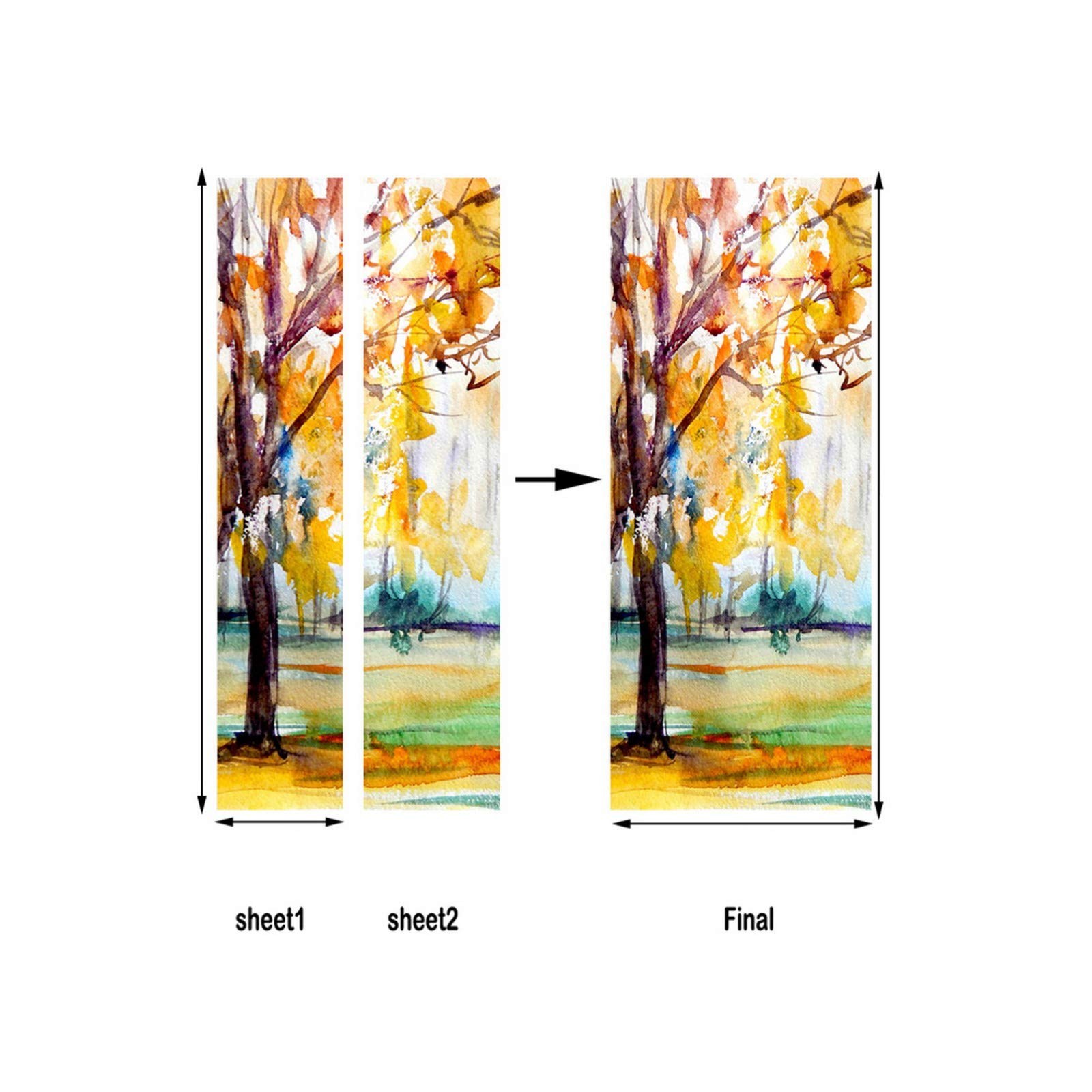 Sticker Porte Aquarelle Arbres Automne - 90x200 Cm, PVC - Autocollant Mural Amovible, Décoration Salon/chambre - 3